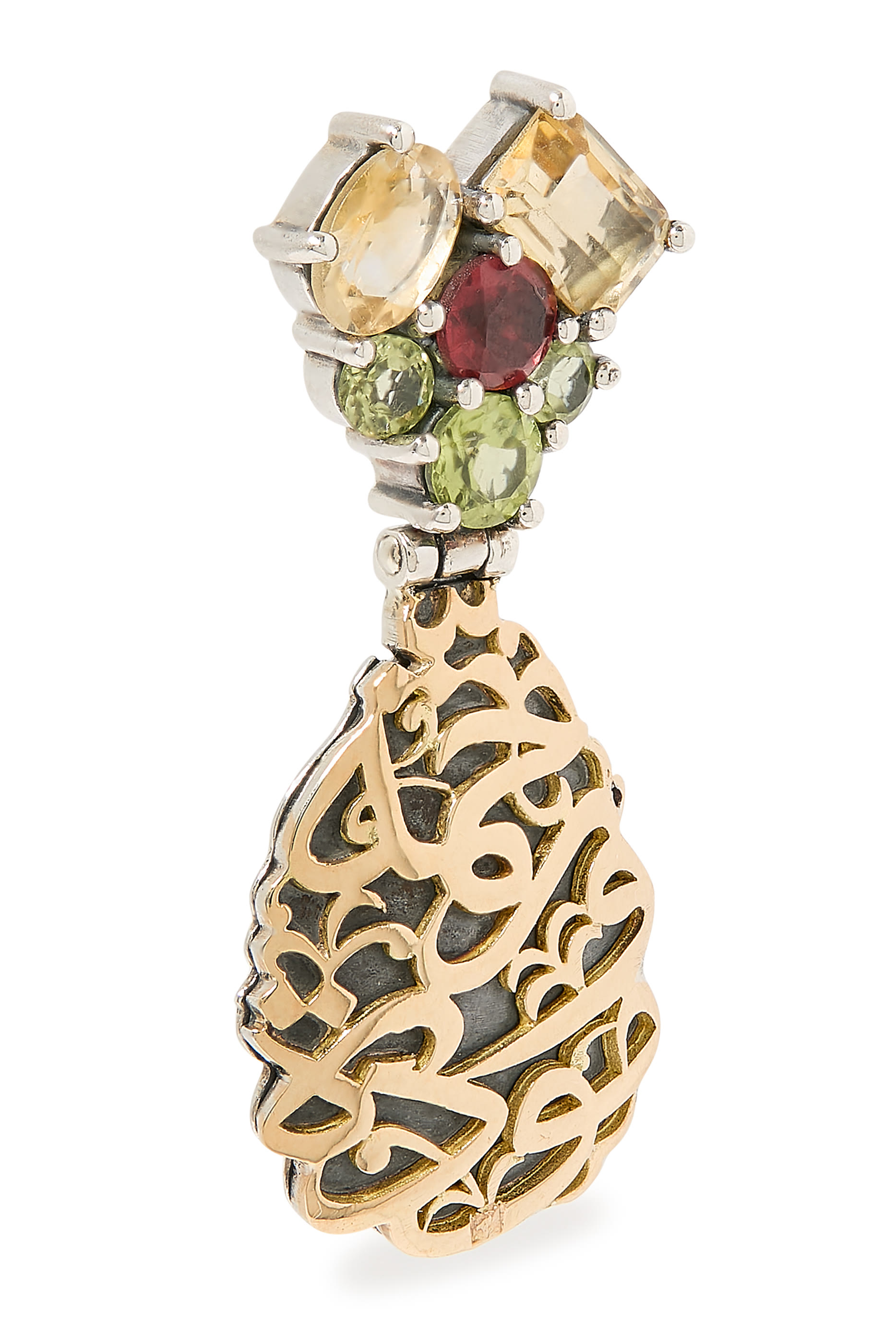 أقراط النور متدلية مرصعة بحجر السترين، والتورمالين، فضة استرلينية وذهب أصفر عيار 18
