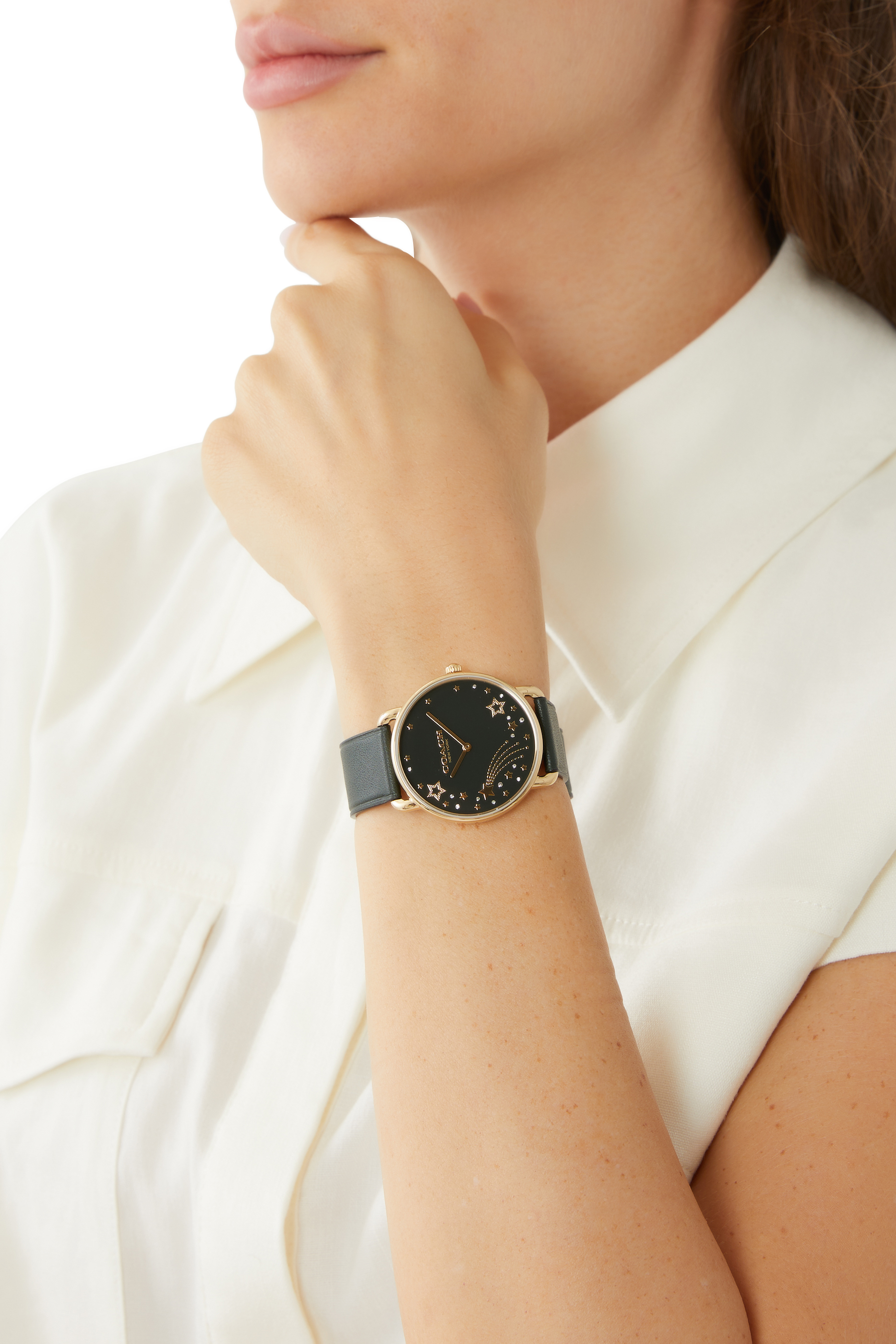 ساعة إيليوت كوارتز بمينا خضراء وسوار جلد مقاس واحد