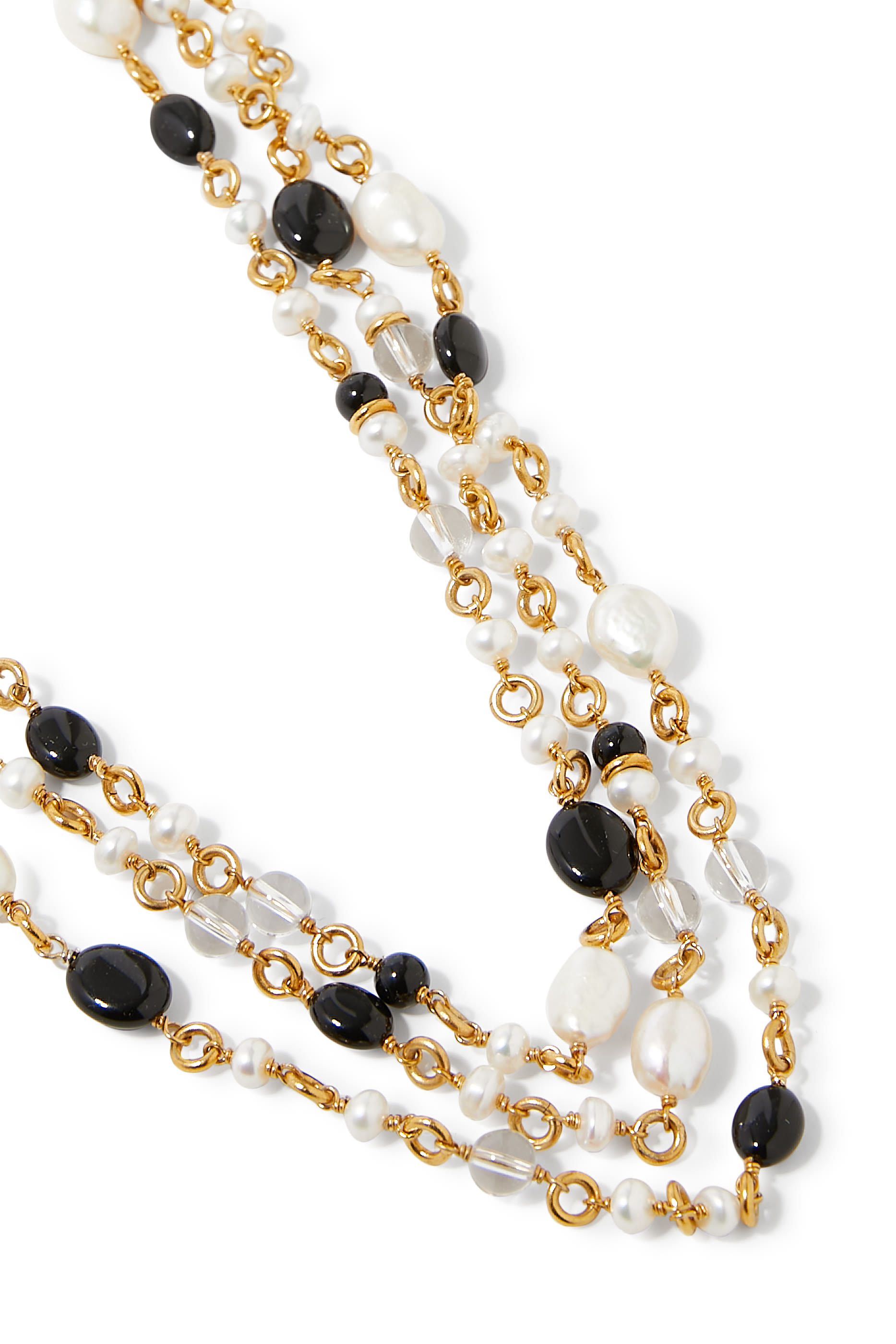 قلادة تريفلي طويلة مرصعة بكريستال صخري طبيعي، مطلية بالذهب عيار 24 قيراط.