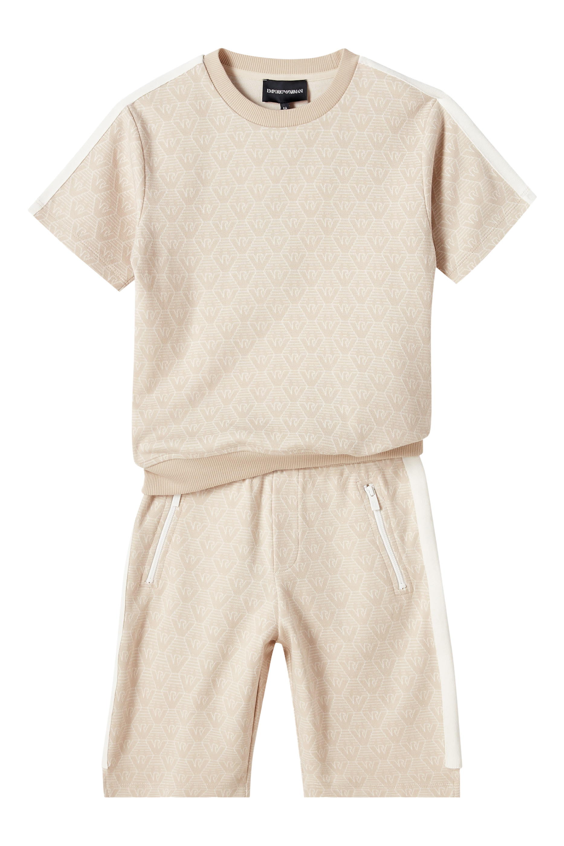 تيشيرت بنقشة شعار الماركة بالكامل جرسيه جاكار للأطفال