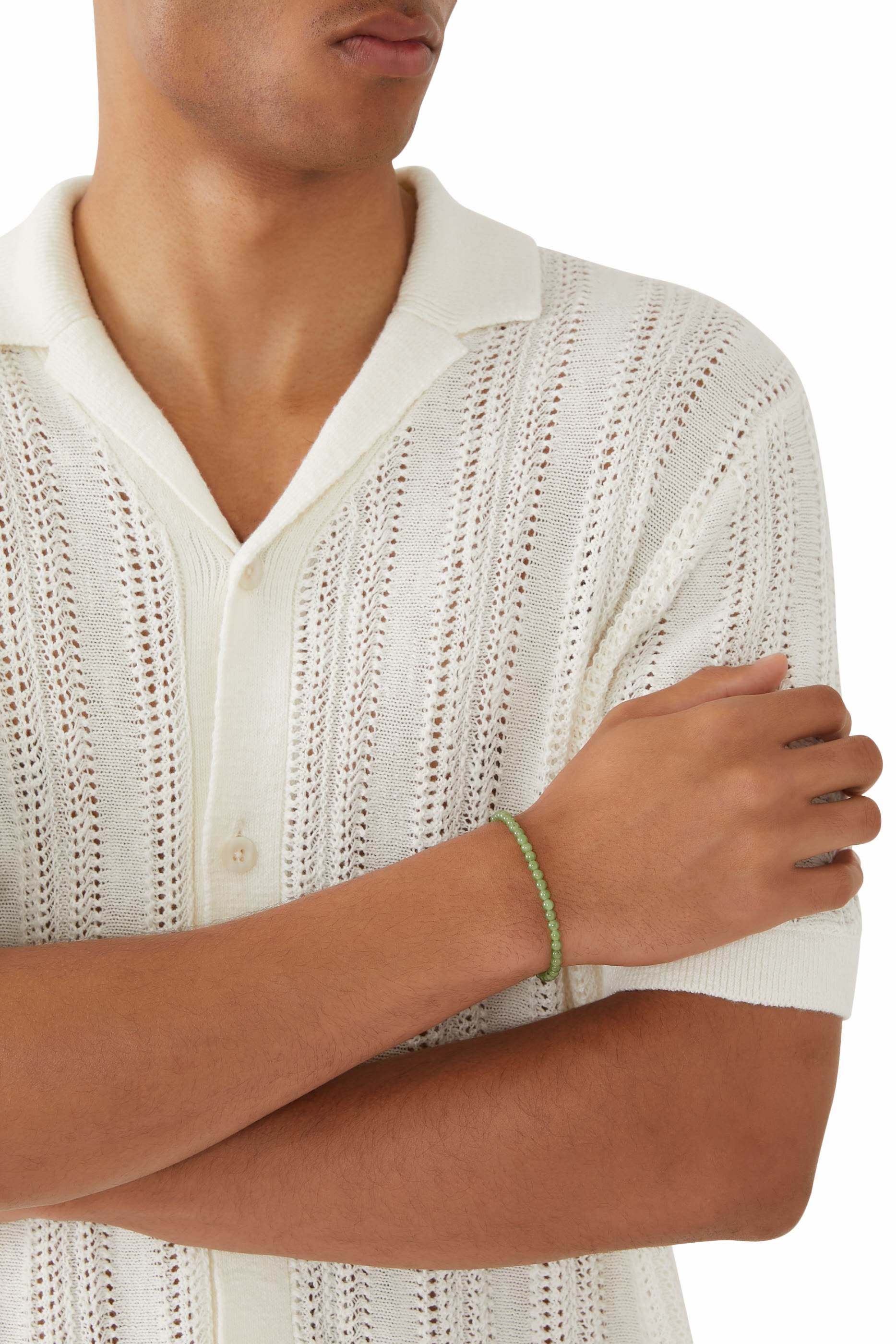 سوار خرز بتصميم مسبحة، يشم النفريت وذهب أصفر عيار 18