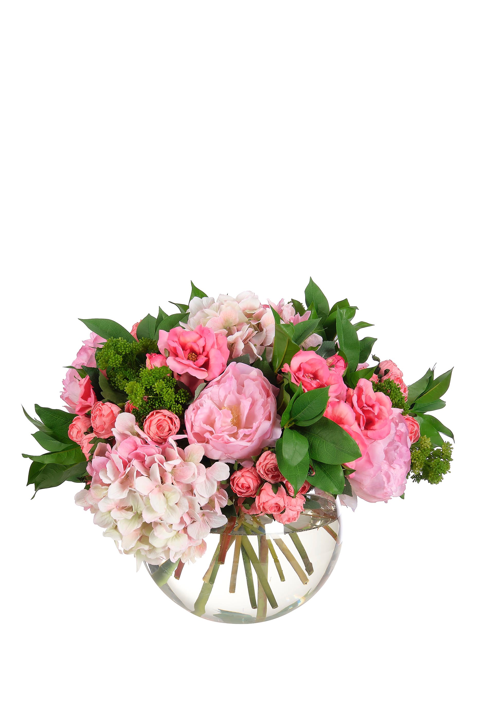 باقة زهور الفاوانيا في مزهرية زجاجية كروية