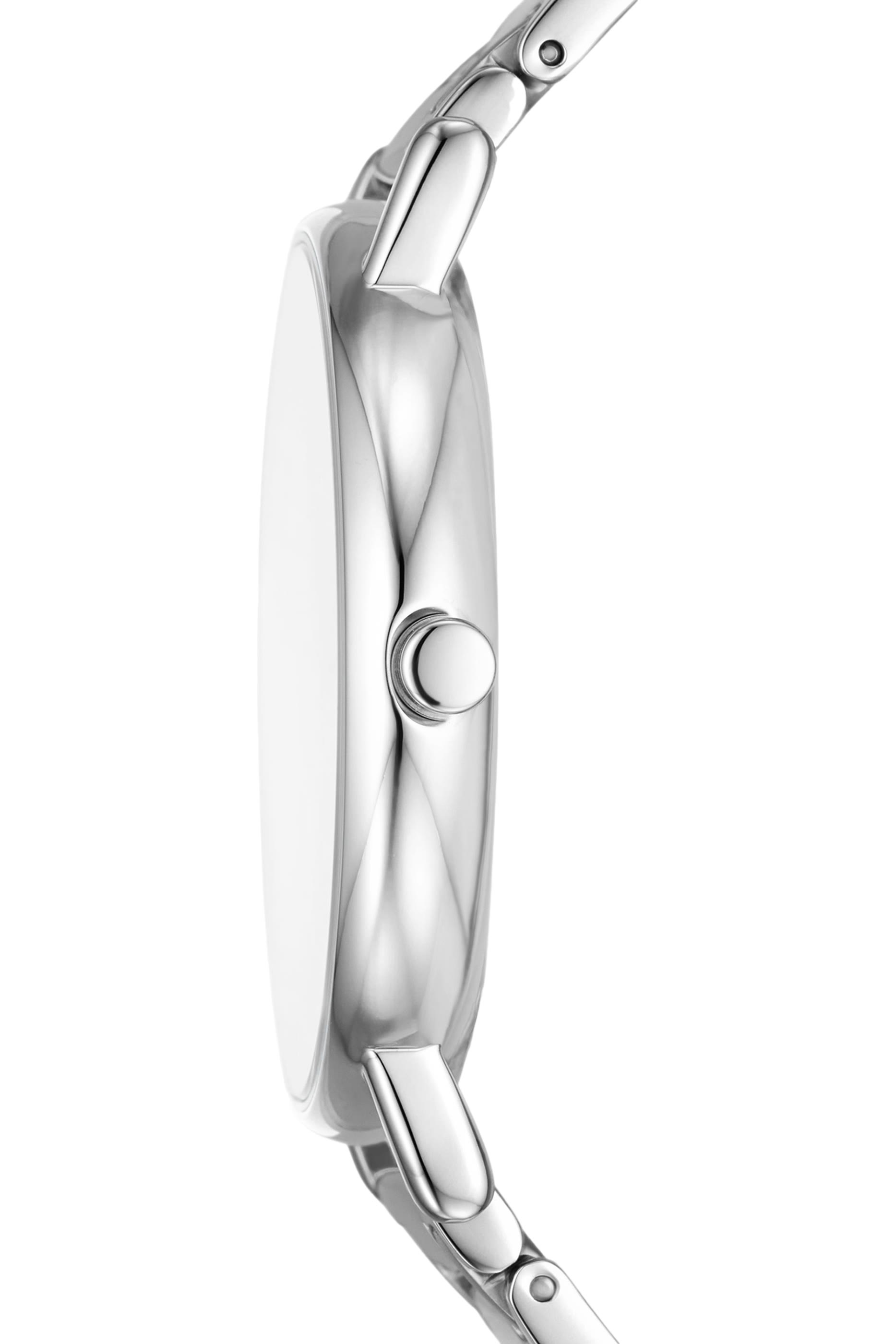 ساعة بشعار الماركة مع ثلاث عقارب وسوار ستانلس ستيل