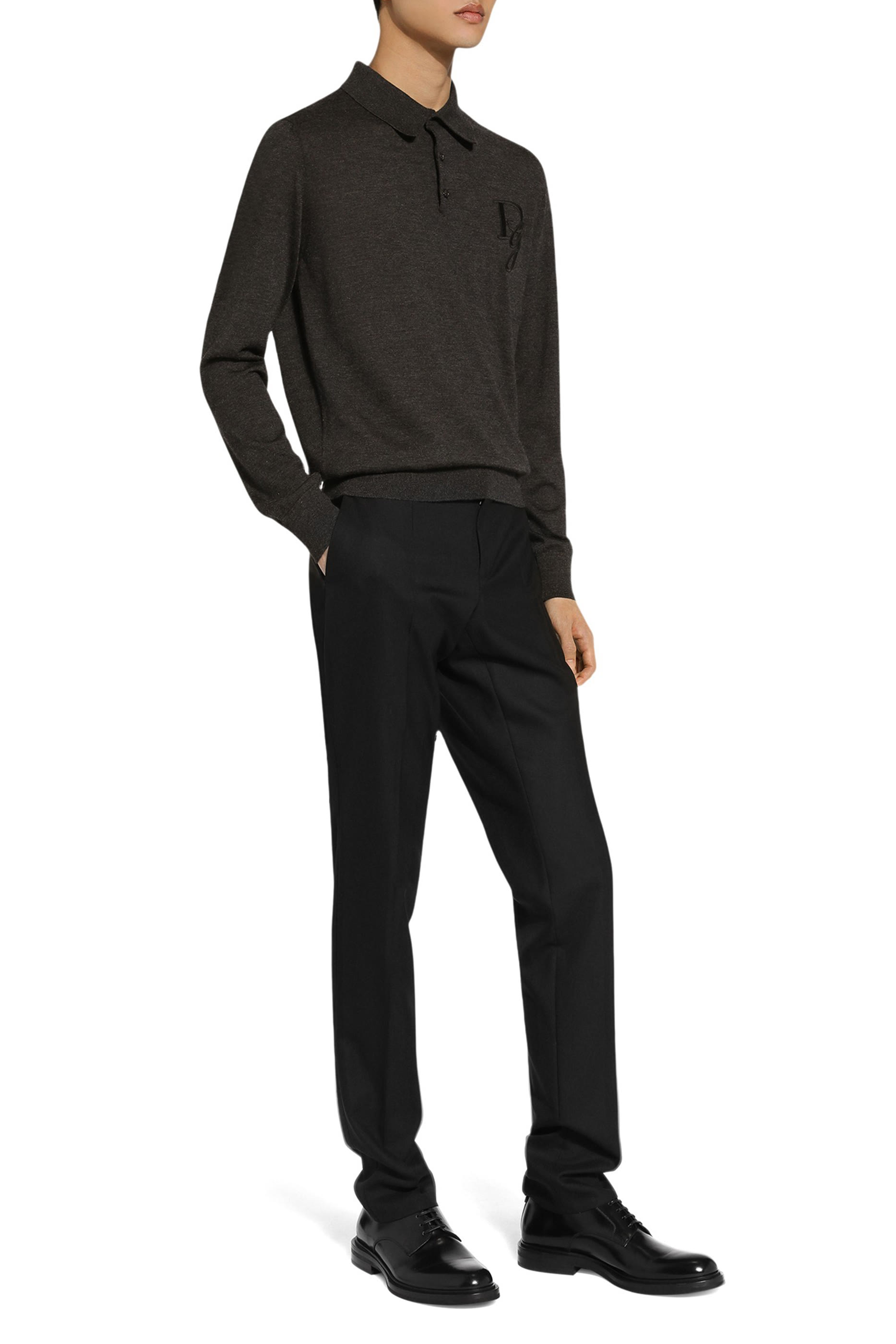 قميص بولو بأكمام طويلة كشمير وشعار الماركة المطرز