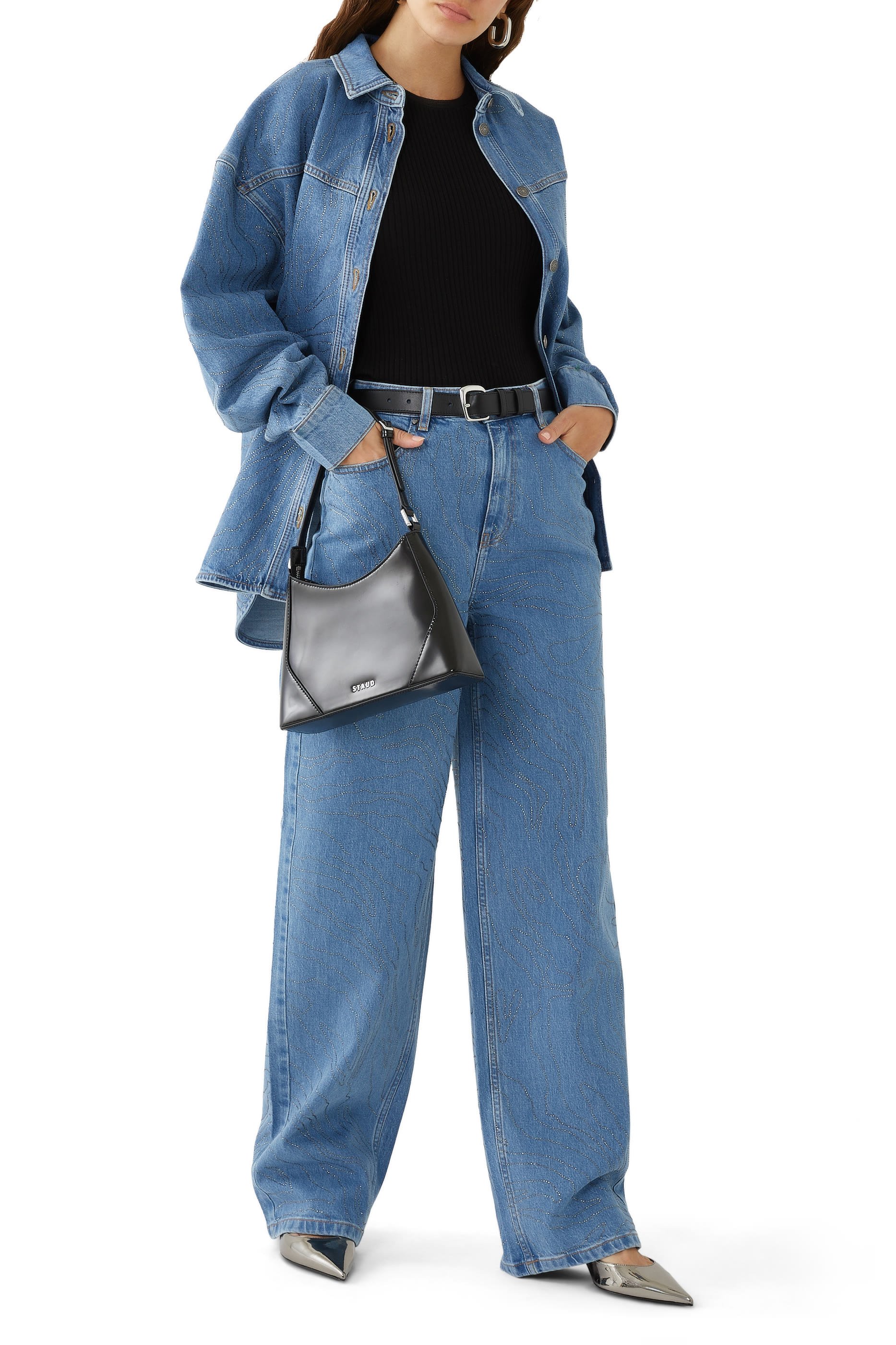 قميص دنيم أني مزيّن بأحجار الراين