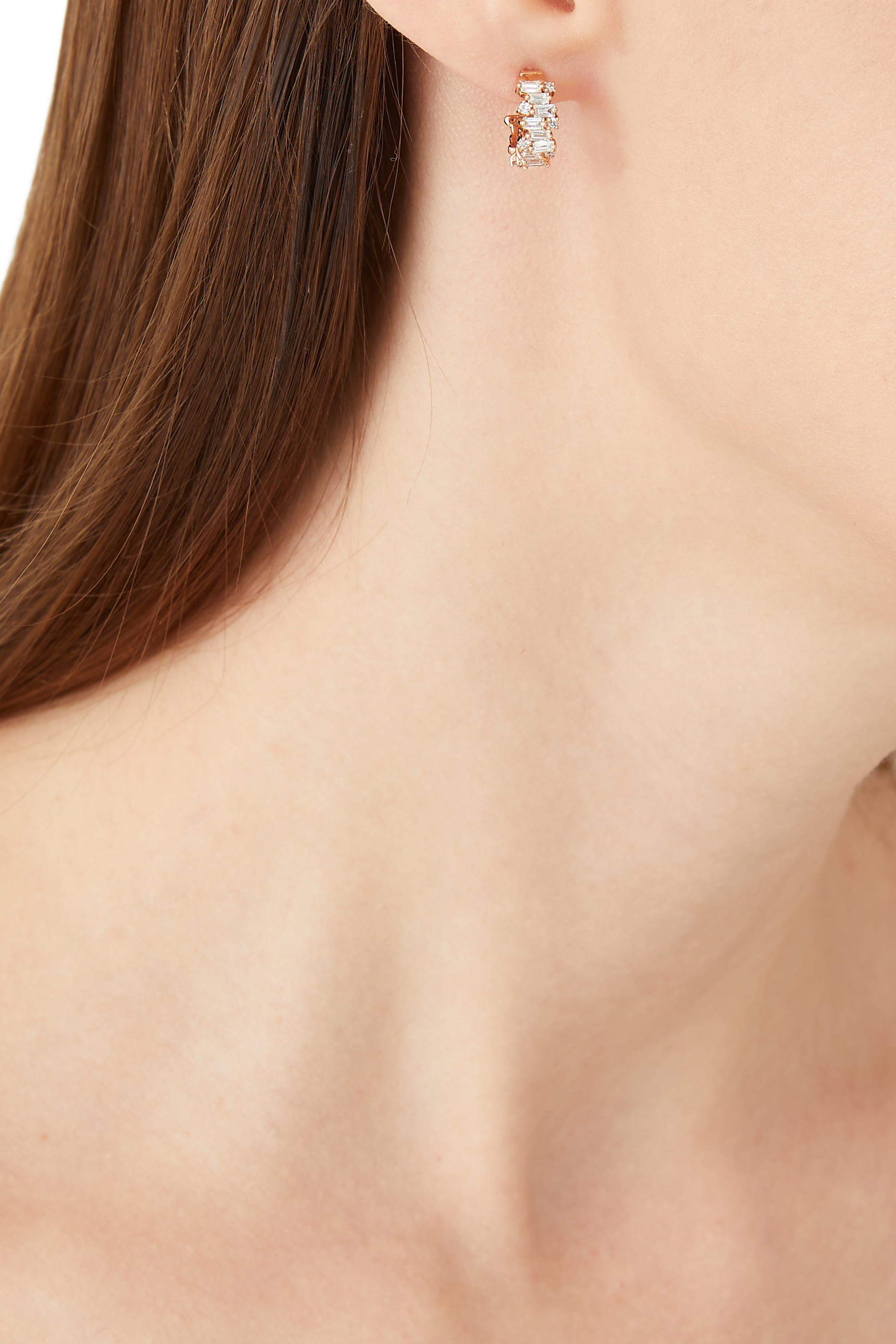 أقراط فايروركس دائرية مرصعة بماسات مستطيلة ذهب وردي عيار 18