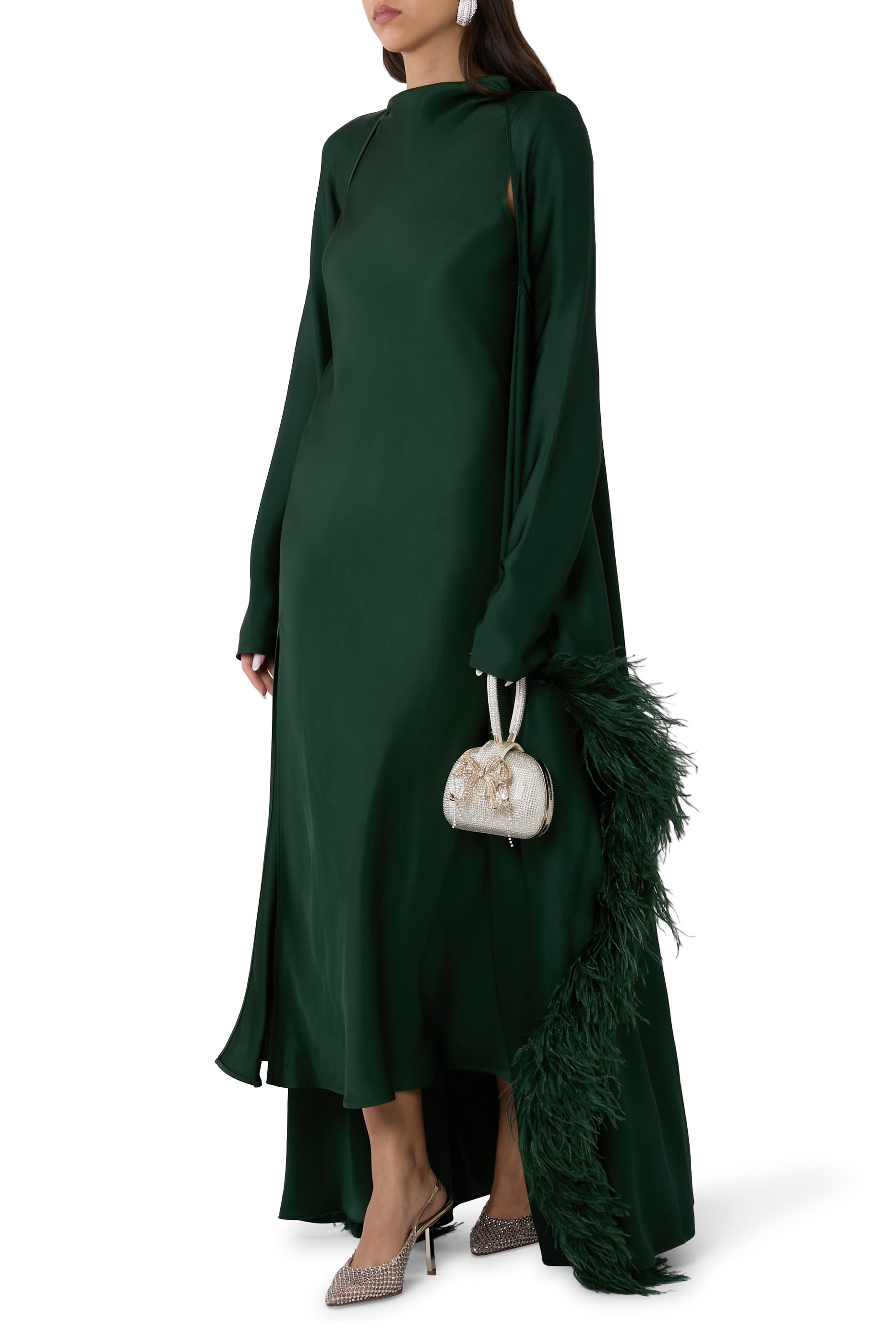 فستان سهرة بلا أكمام بياقة درابيه ساتان