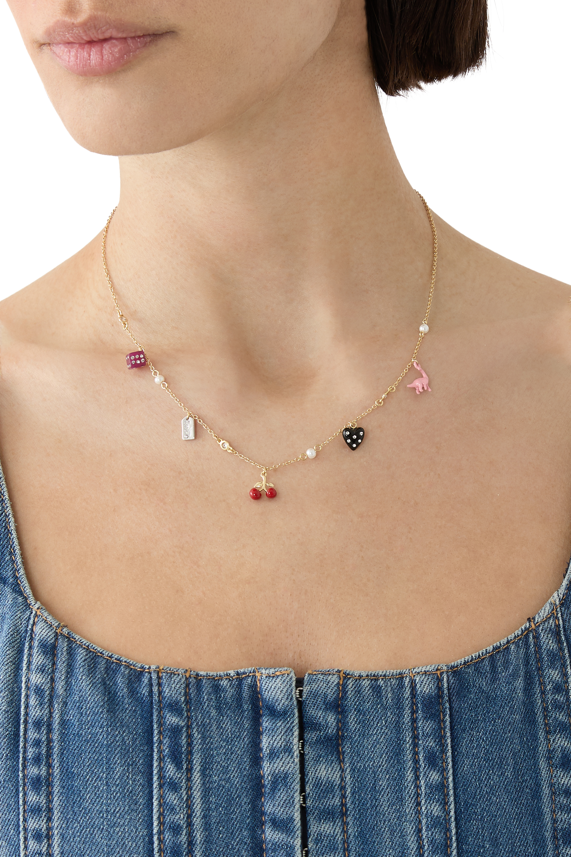 قلادة بيب بحلي فينتج صغيرة مرصعة بكريستال زجاجي وأحجار الراين، نحاس