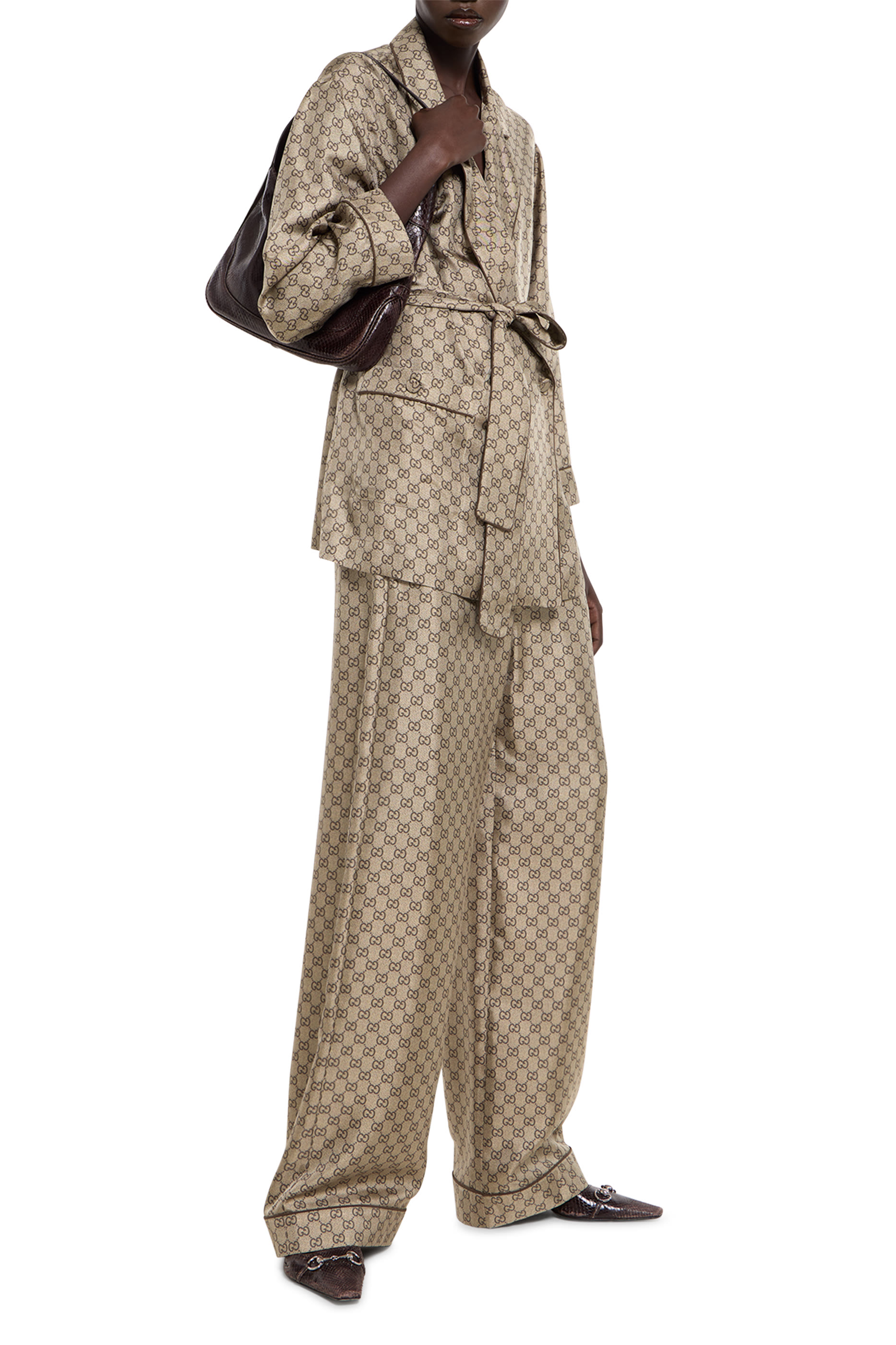 بنطال للبيت مزين كليا بنقشة حرفي شعار الماركة حرير تويل