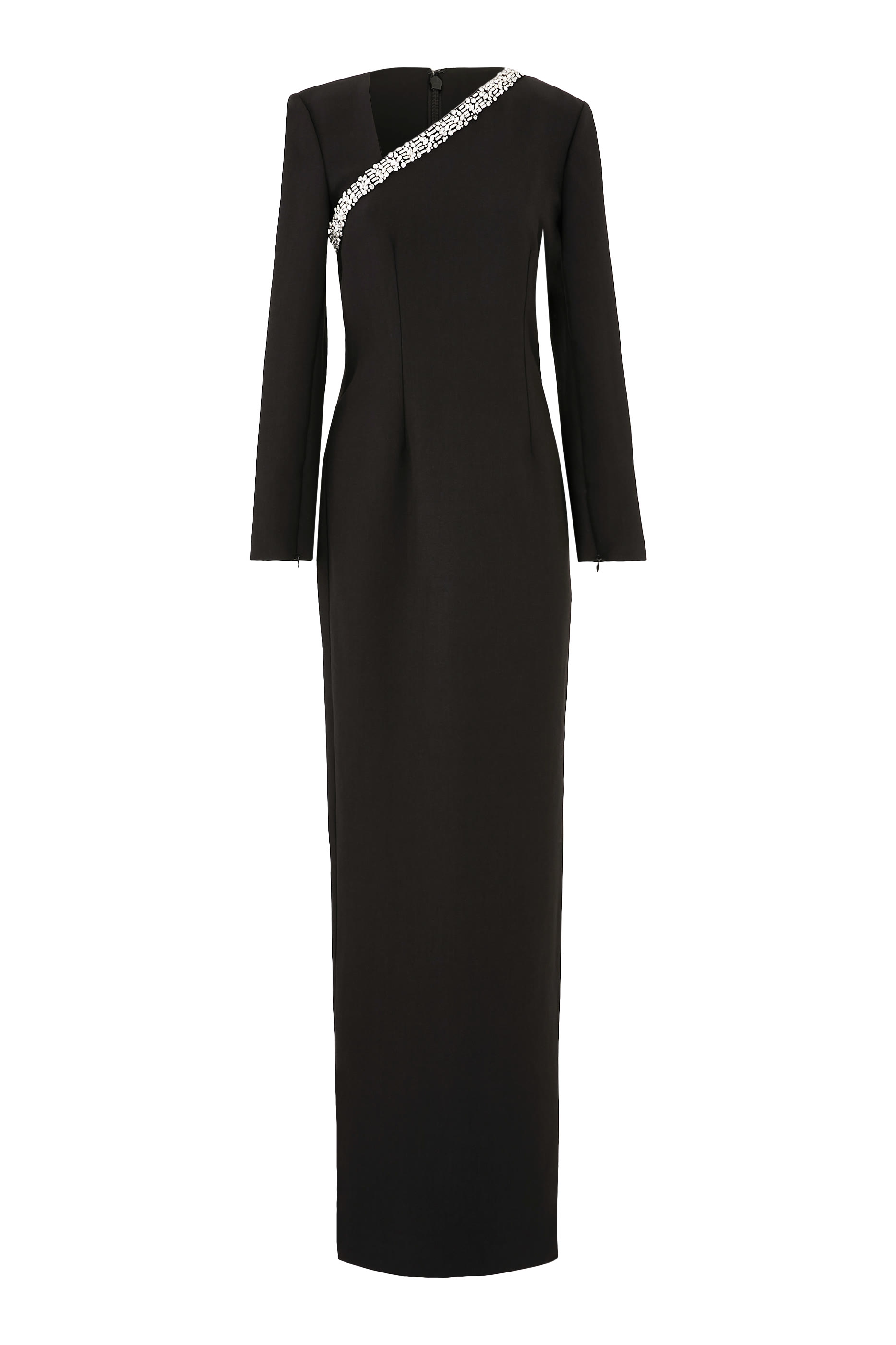 فستان سهرة بتصميم غير متماثل وتطريز كريب