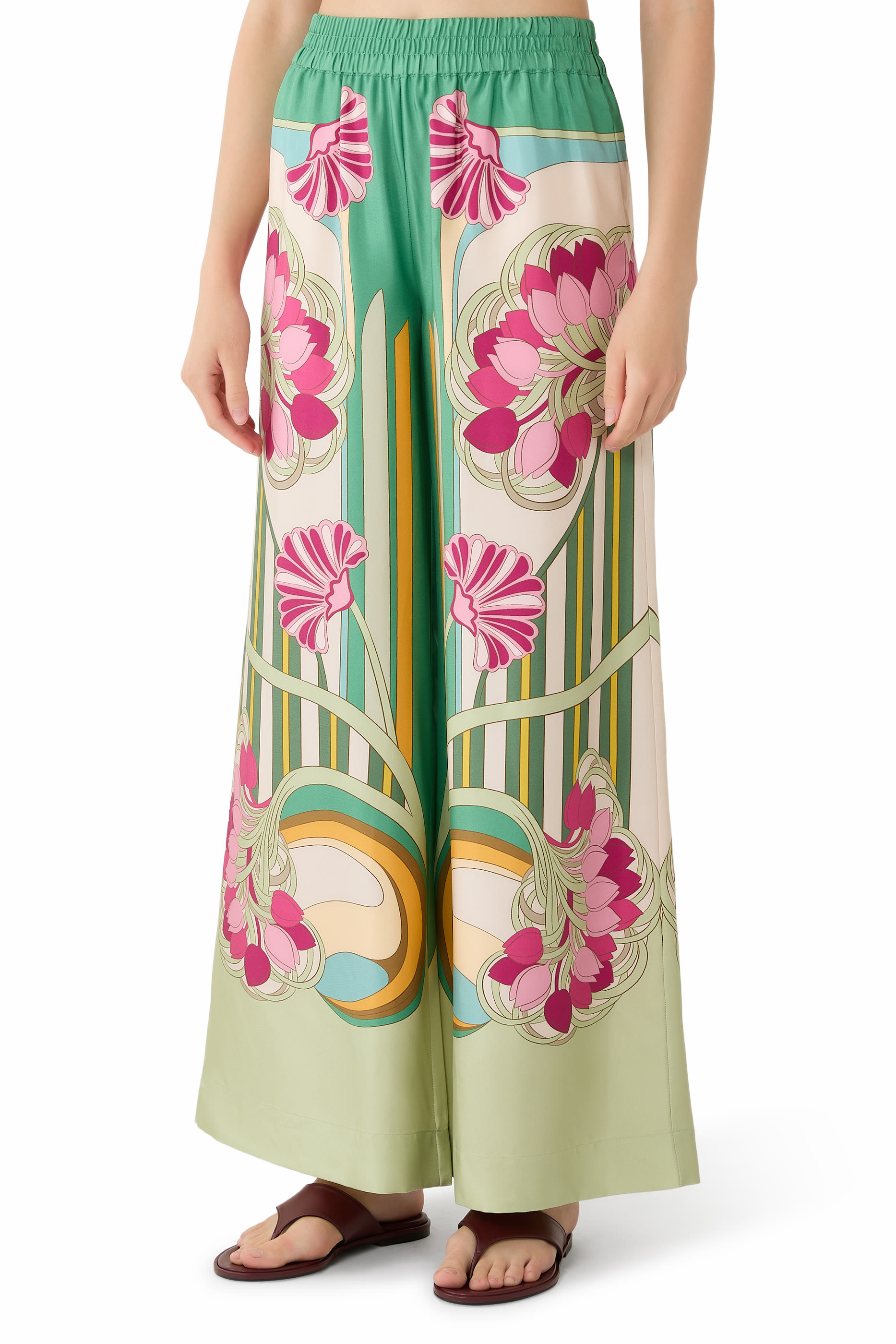 بنطال بنقشة خطوط وزهور