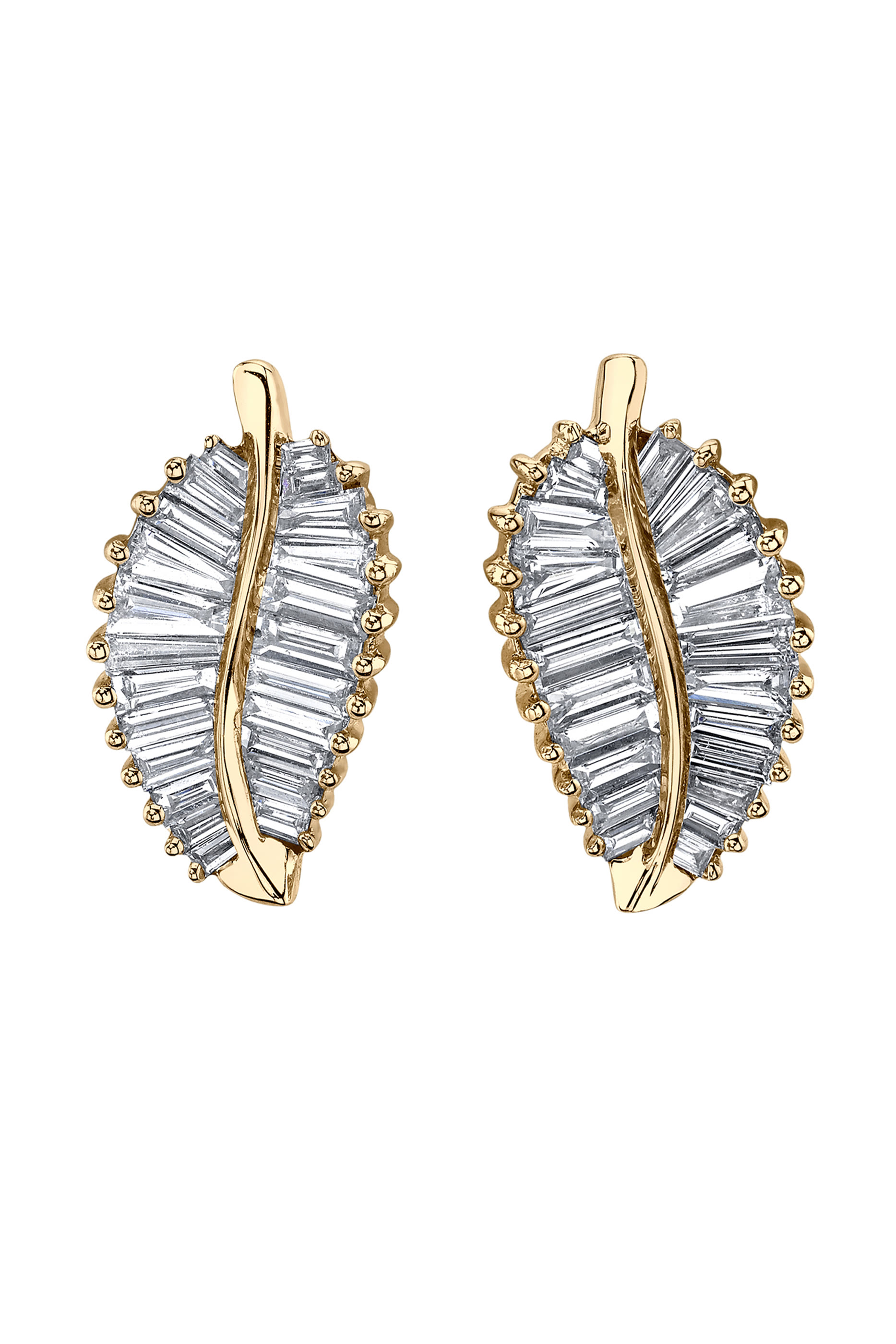 أقراط بتصميم ورق نخيل كلاسيكية مرصعة بماس، ذهب اصفر عيار 18