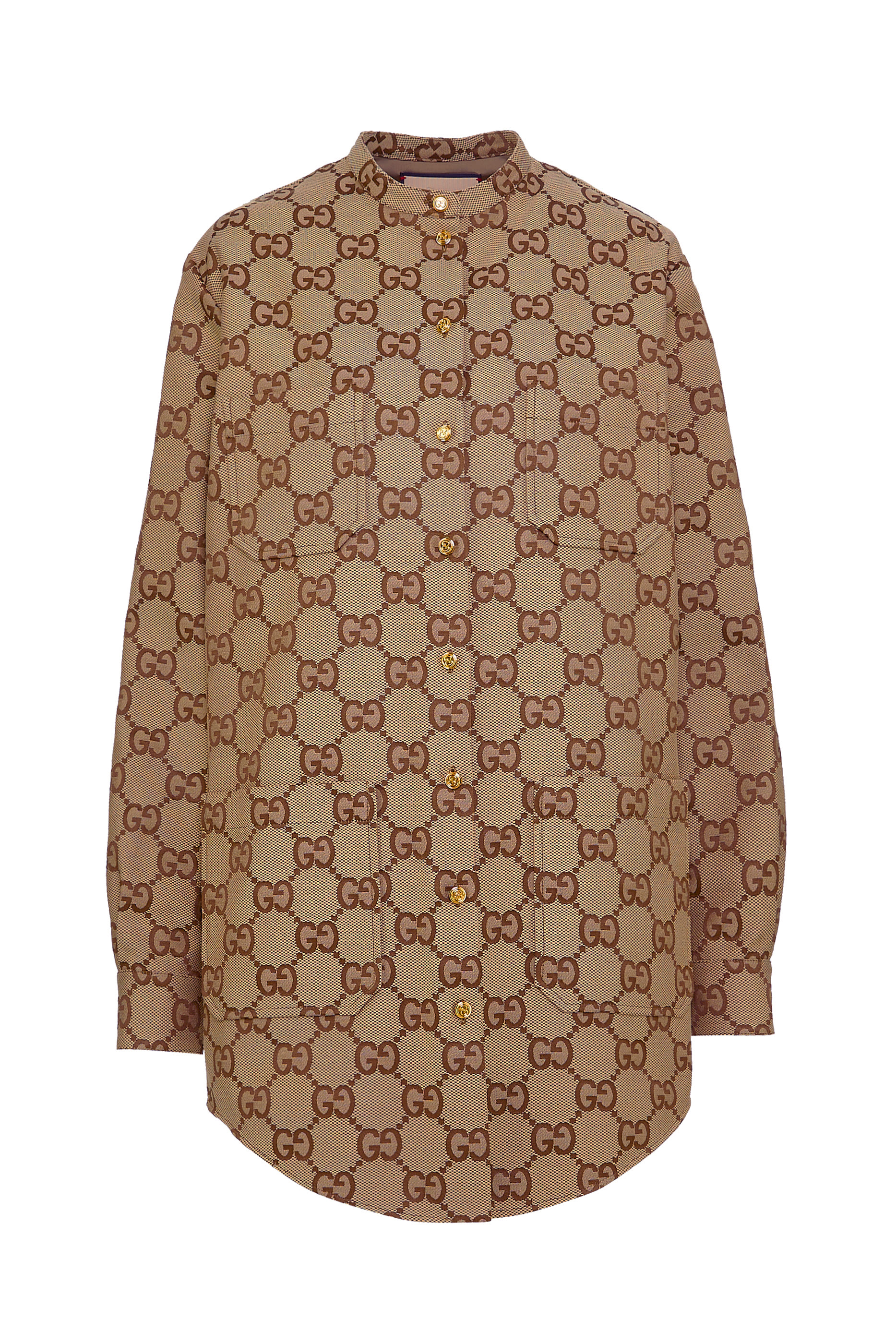 قميص قماش قنب طويل بنقشة حرفي GG