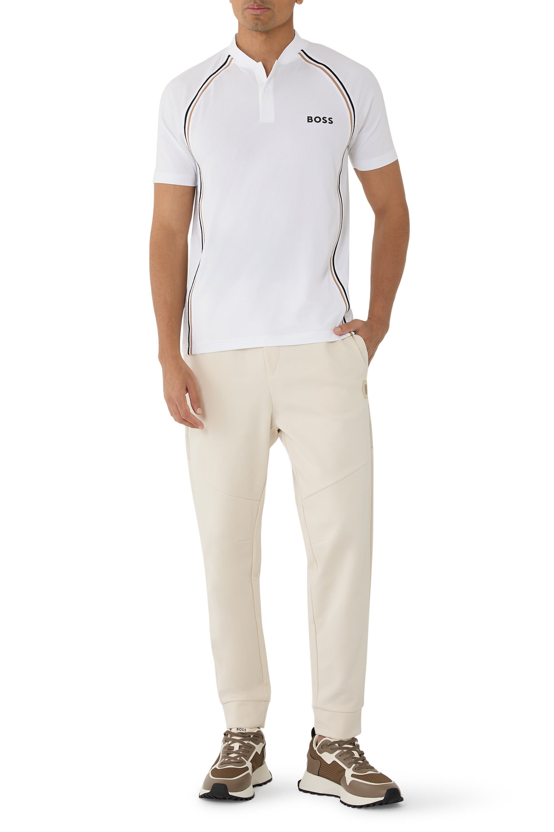 قميص بولو أكتيف بقصة ضيقة قماش شبكي مطاطي