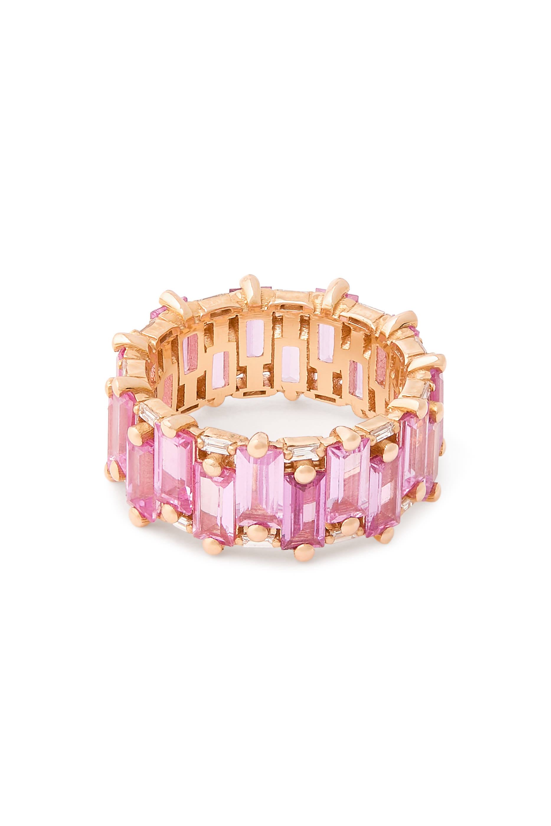 خاتم وان اوف ايه كايند ايترنيتي عريض مرصع بالياقوت، ذهب وردي عيار 18