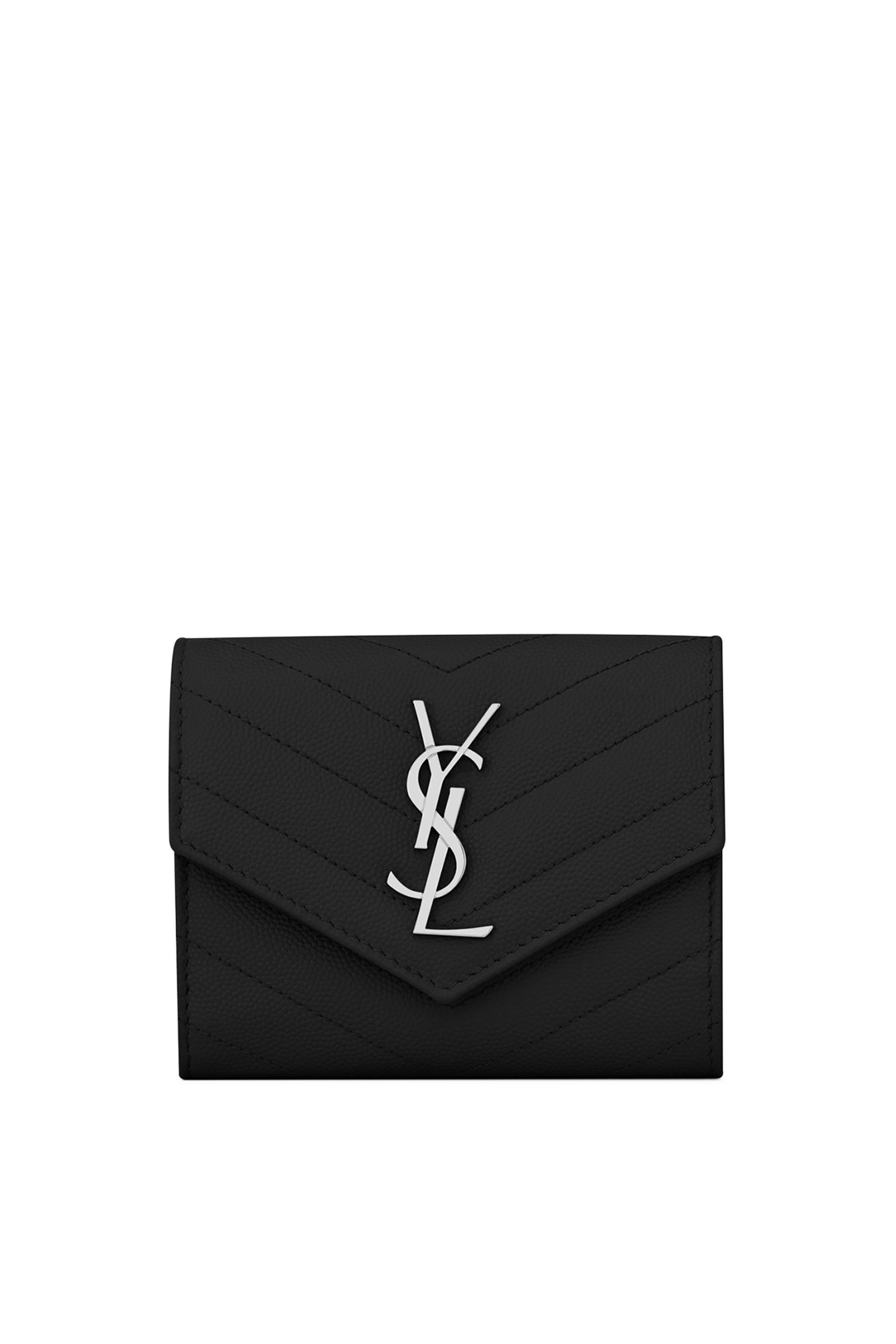 محفظة صغيرة بتصميم ثلاثي الطي وشعار الماركة وحياكة مبطنة جلد بارز الملمس