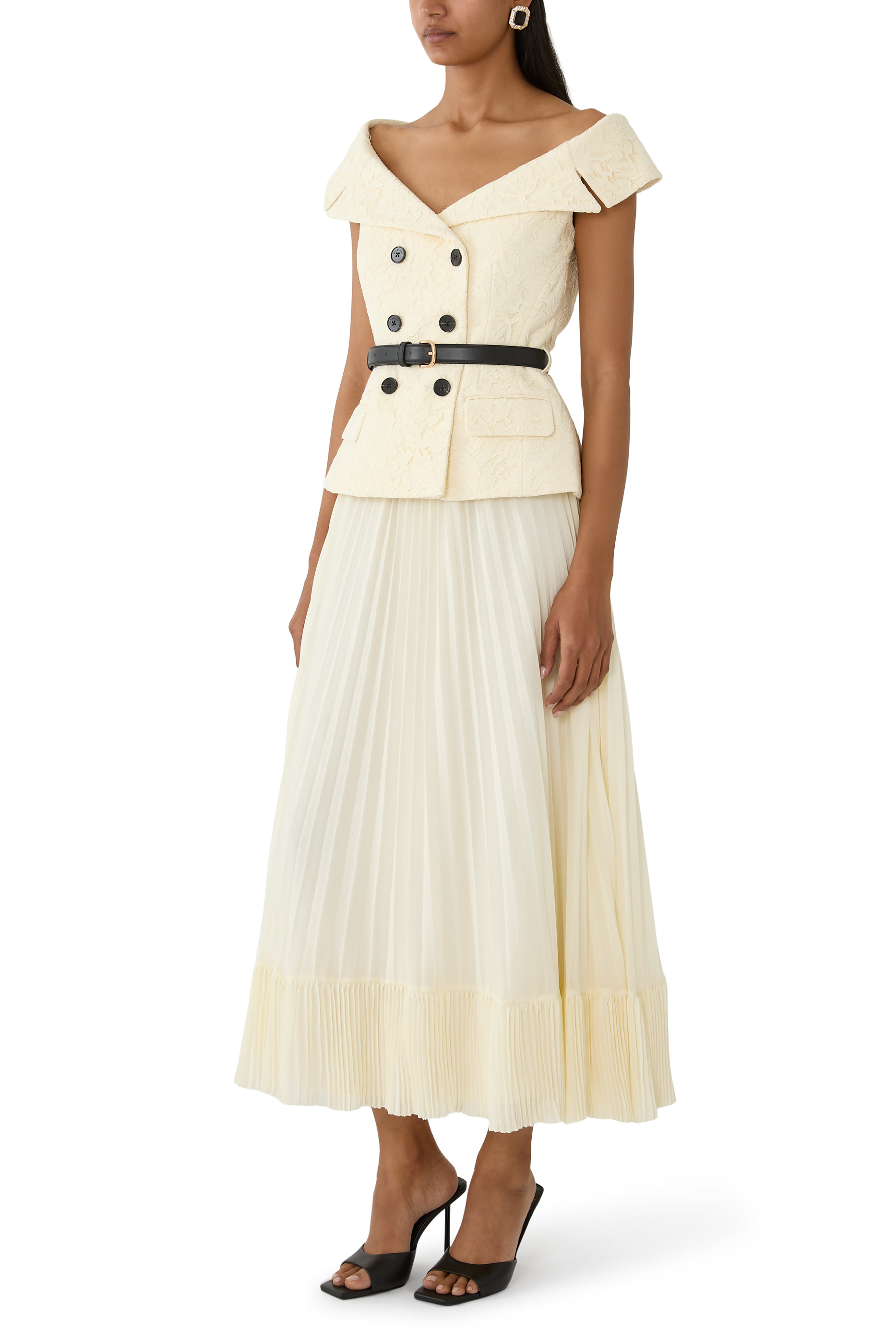 فستان متوسط الطول شيفون ودانتيل