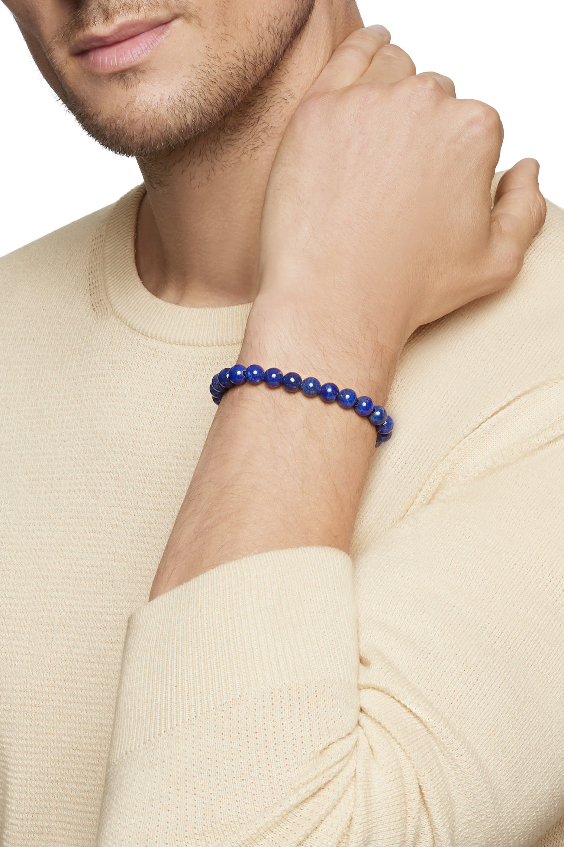 سوار بتصميم مسبحة بخرز لازورد، فضة إسترلينية