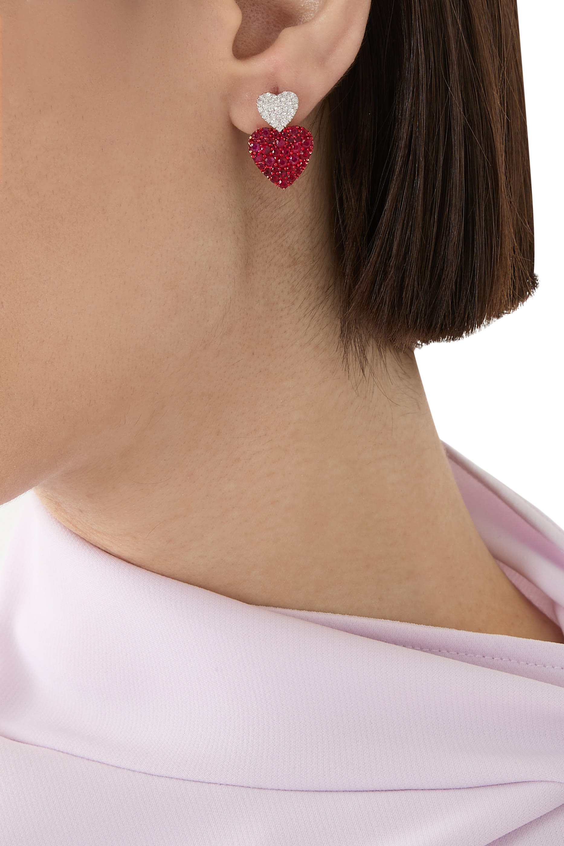 أقراط بتصميم قلب مزدوج، ذهب أصفر عيار 18