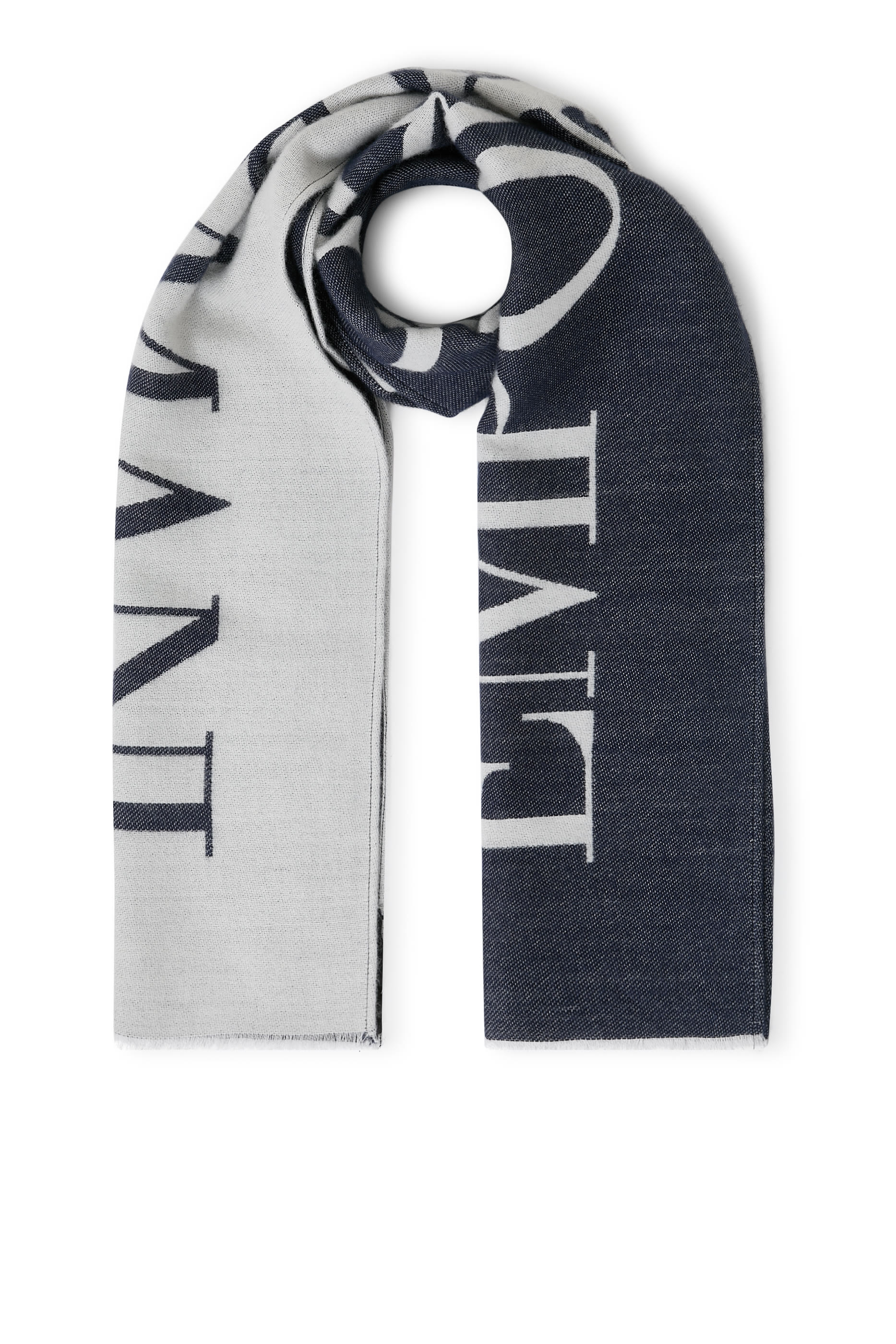 وشاح بلونين ونقشة شعار الماركة بحجم كبير مزيج صوف