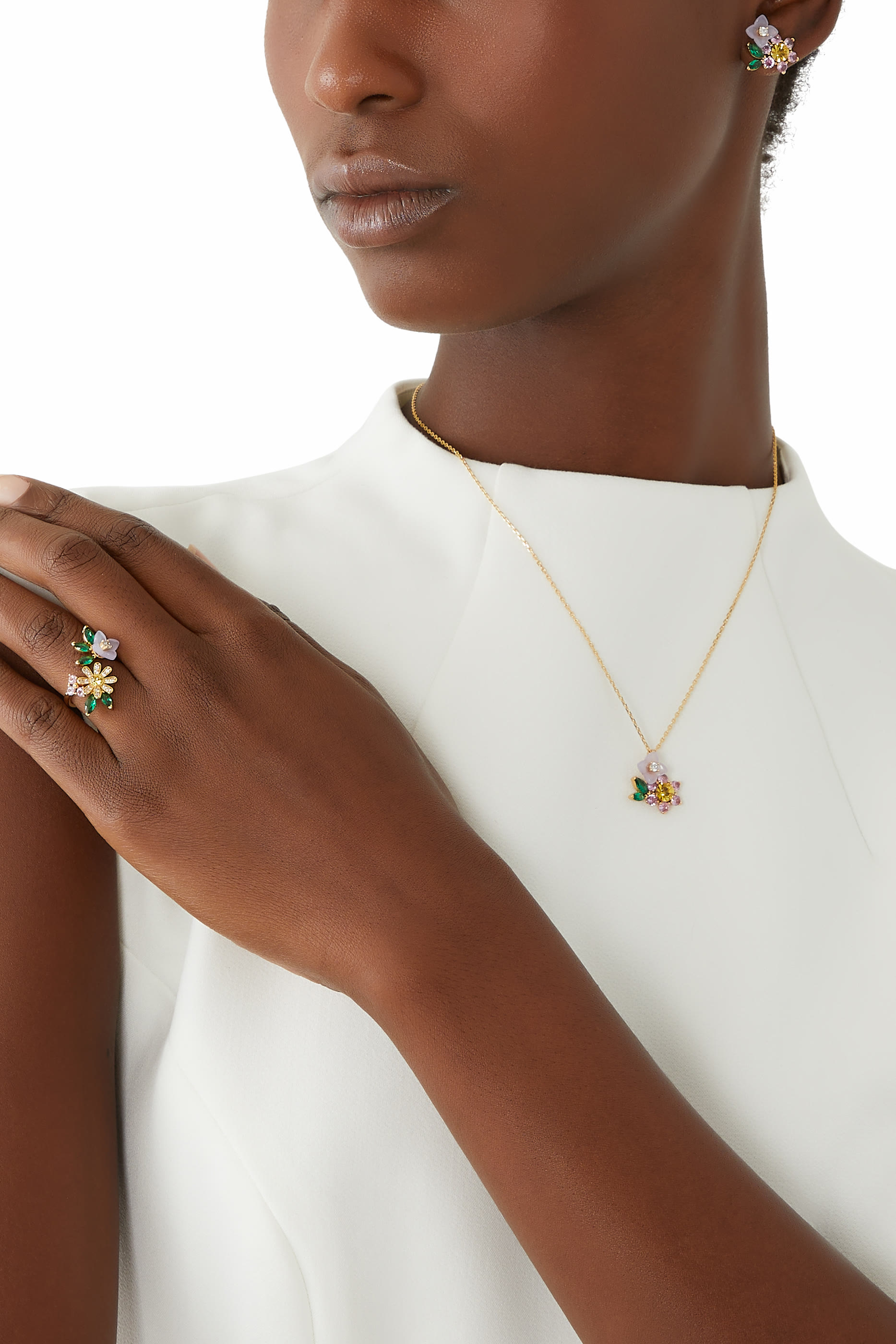 خاتم برستنج بلومز بتصميم ملفوف مرصع بأحجار زركونيا مكعبة وأحجار زجاجية رتينج ونحاس