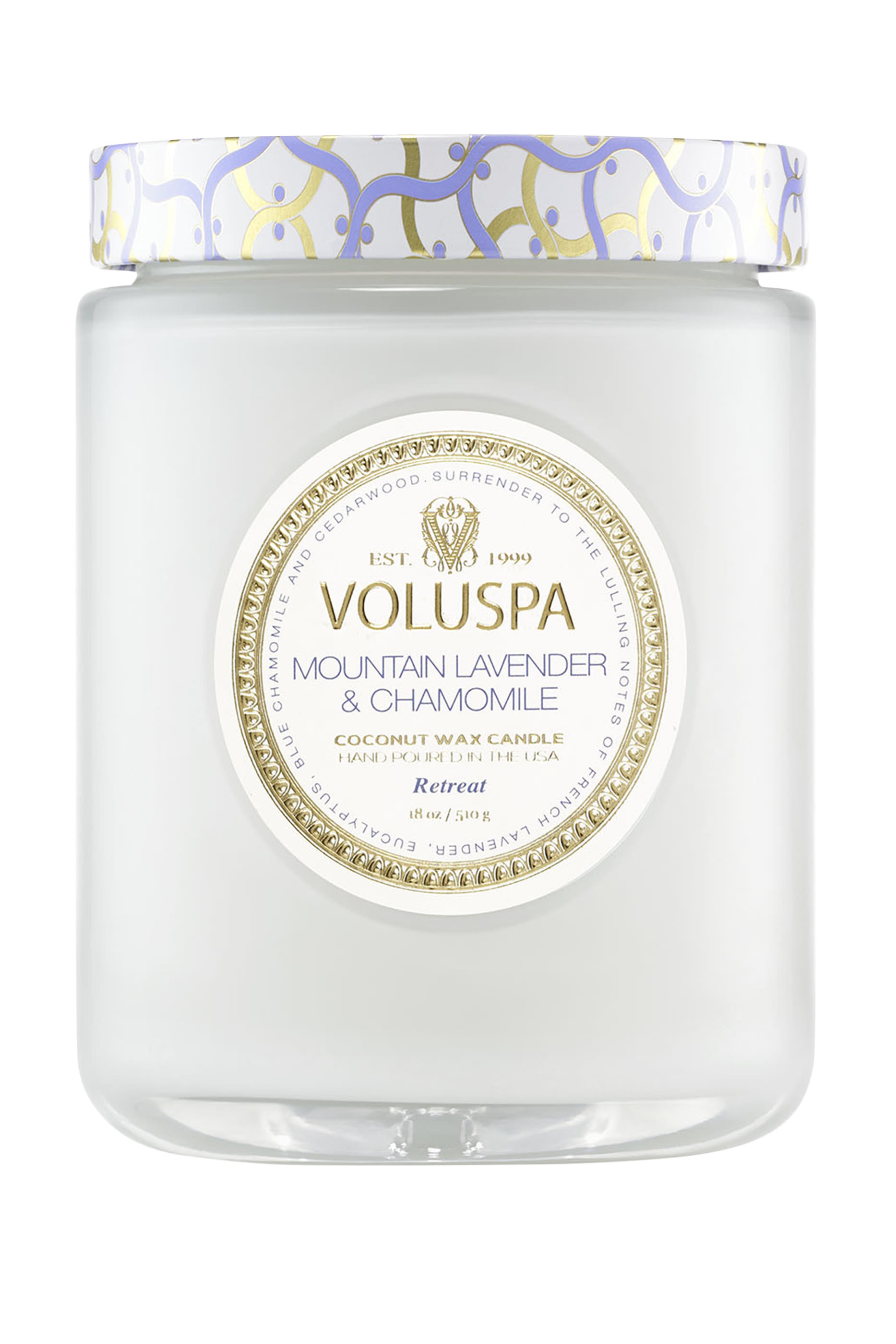 شمعة برائحة اللافندر الجبلي والبابونج في علبة فاخرة