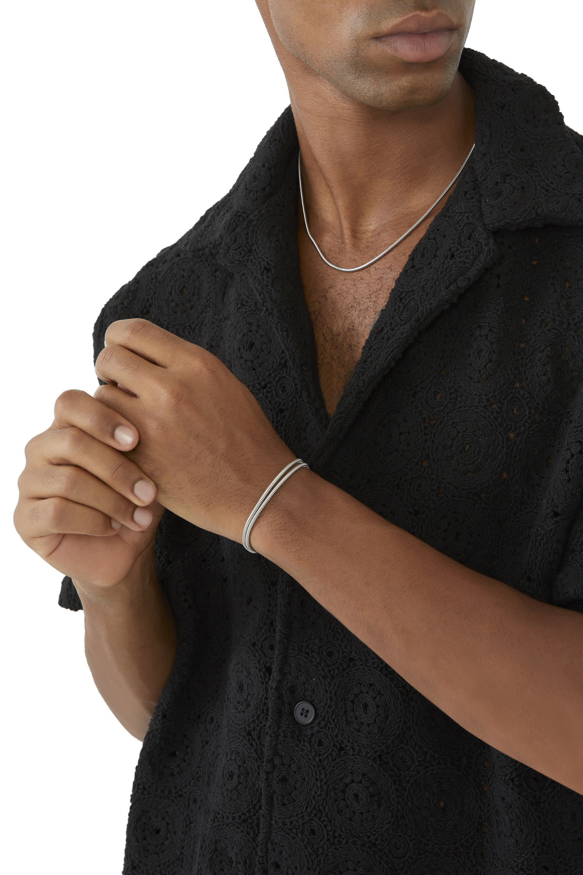 سوار بسلسلة أفعى بتصميم ملفوف مزدوج فضة إسترلينية