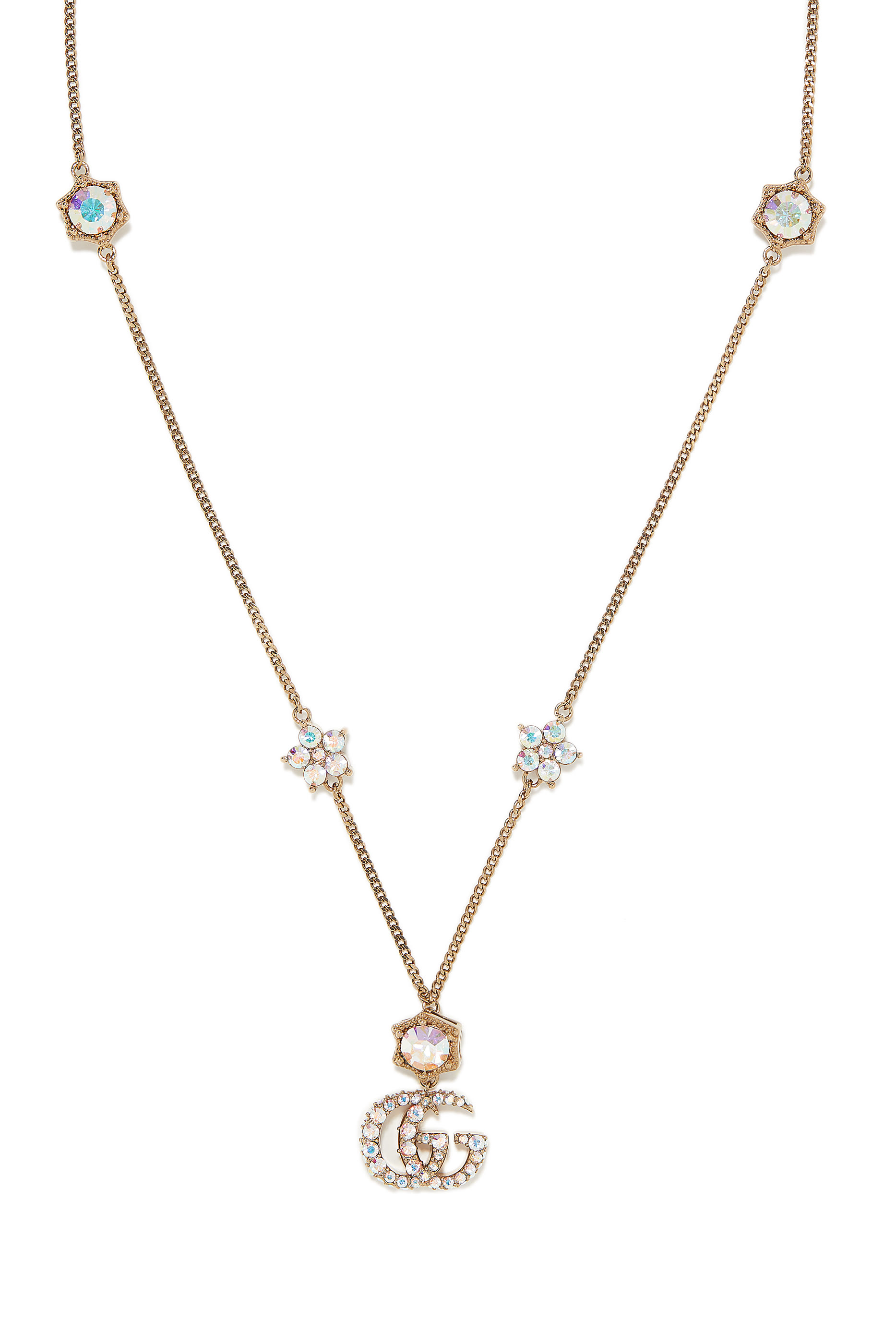 قلادة بحرفي شعار الماركة مرصعة بالكريستال معدن مطلي بالذهب