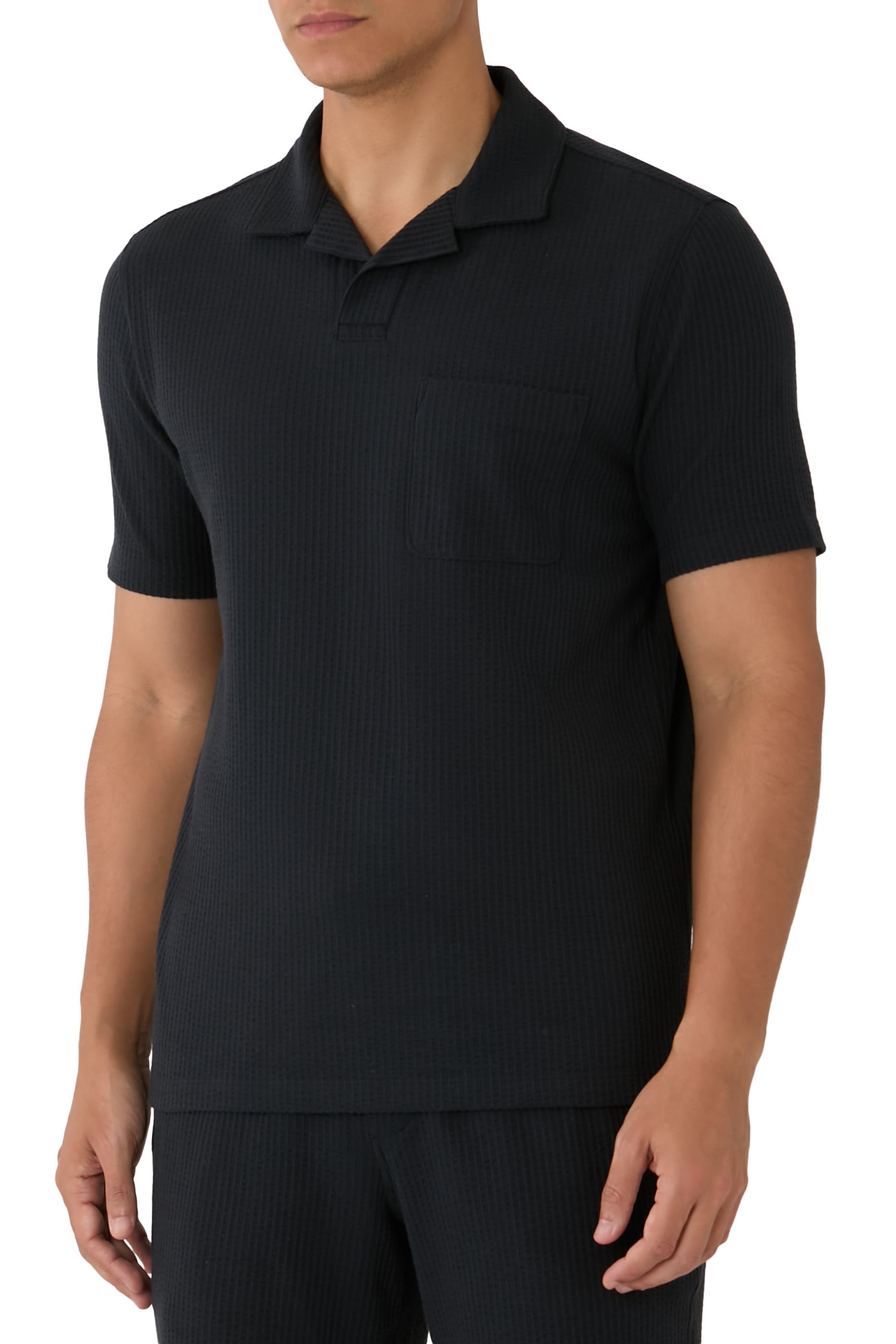 قميص بياقة جوني نسيج قطن مطاطي سيرساكر