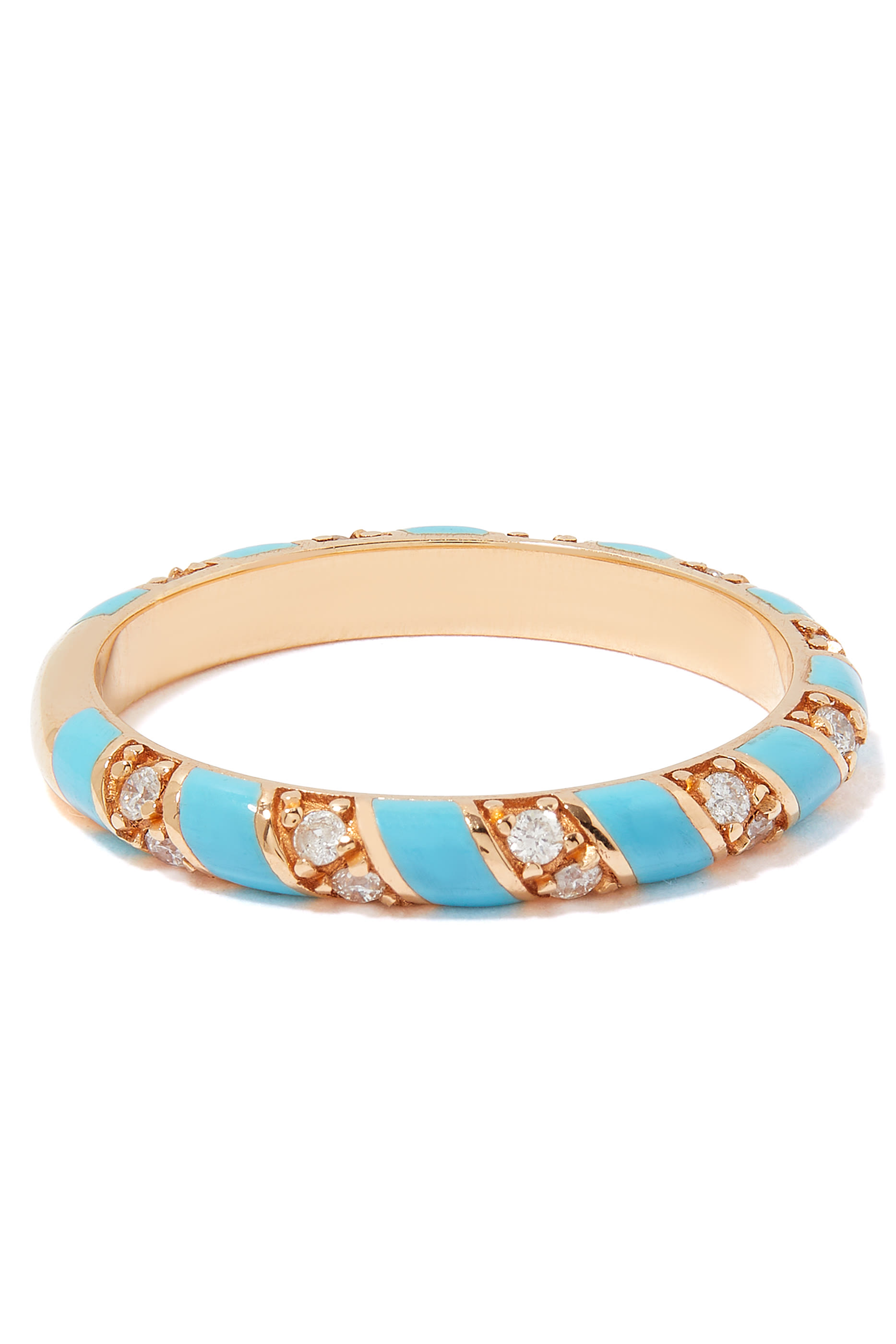 خاتم تورنيدو مزين بالمينا والماس ذهب وردي عيار 18