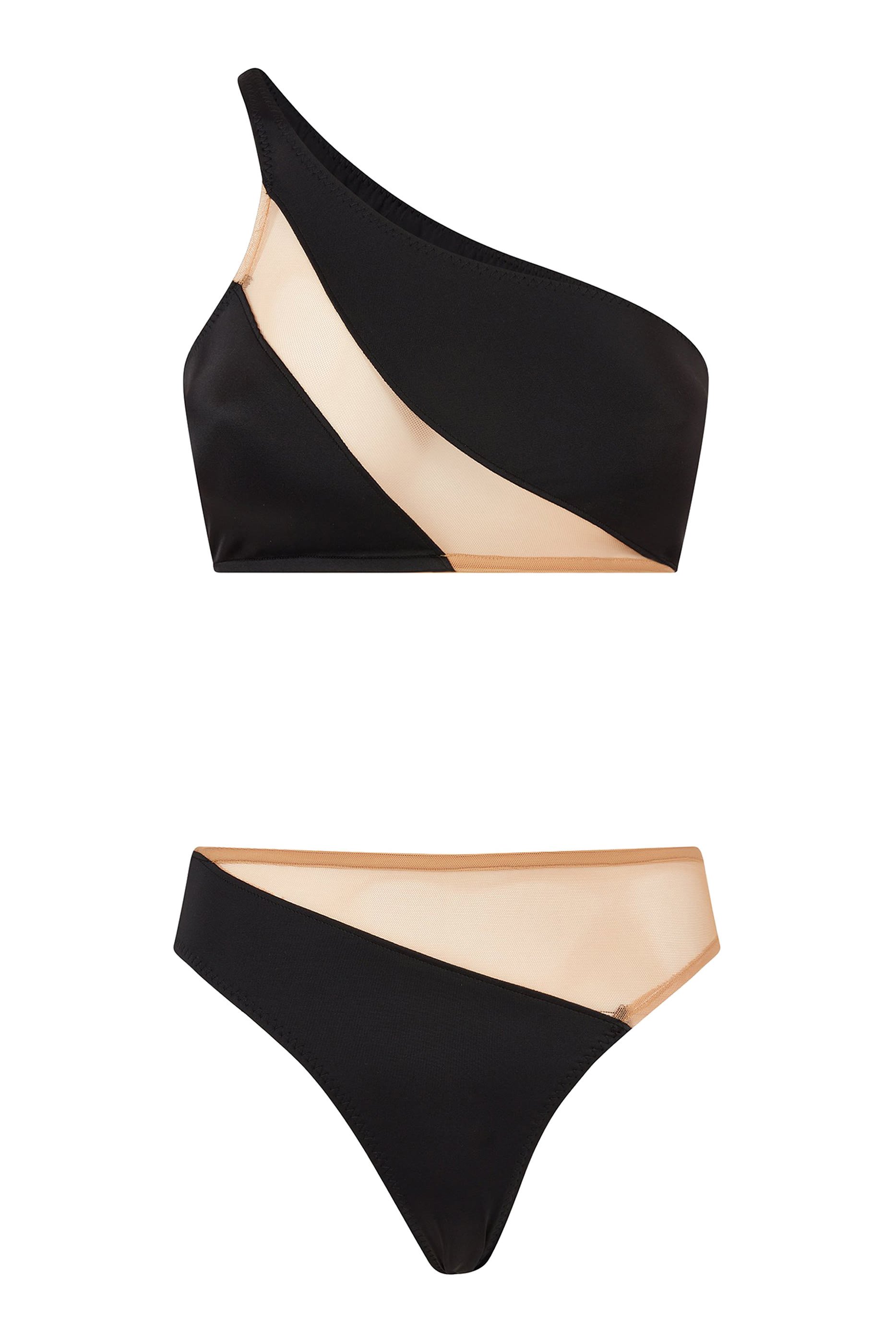 قطعة بيكيني علوية بخط مائل قماش شبكي