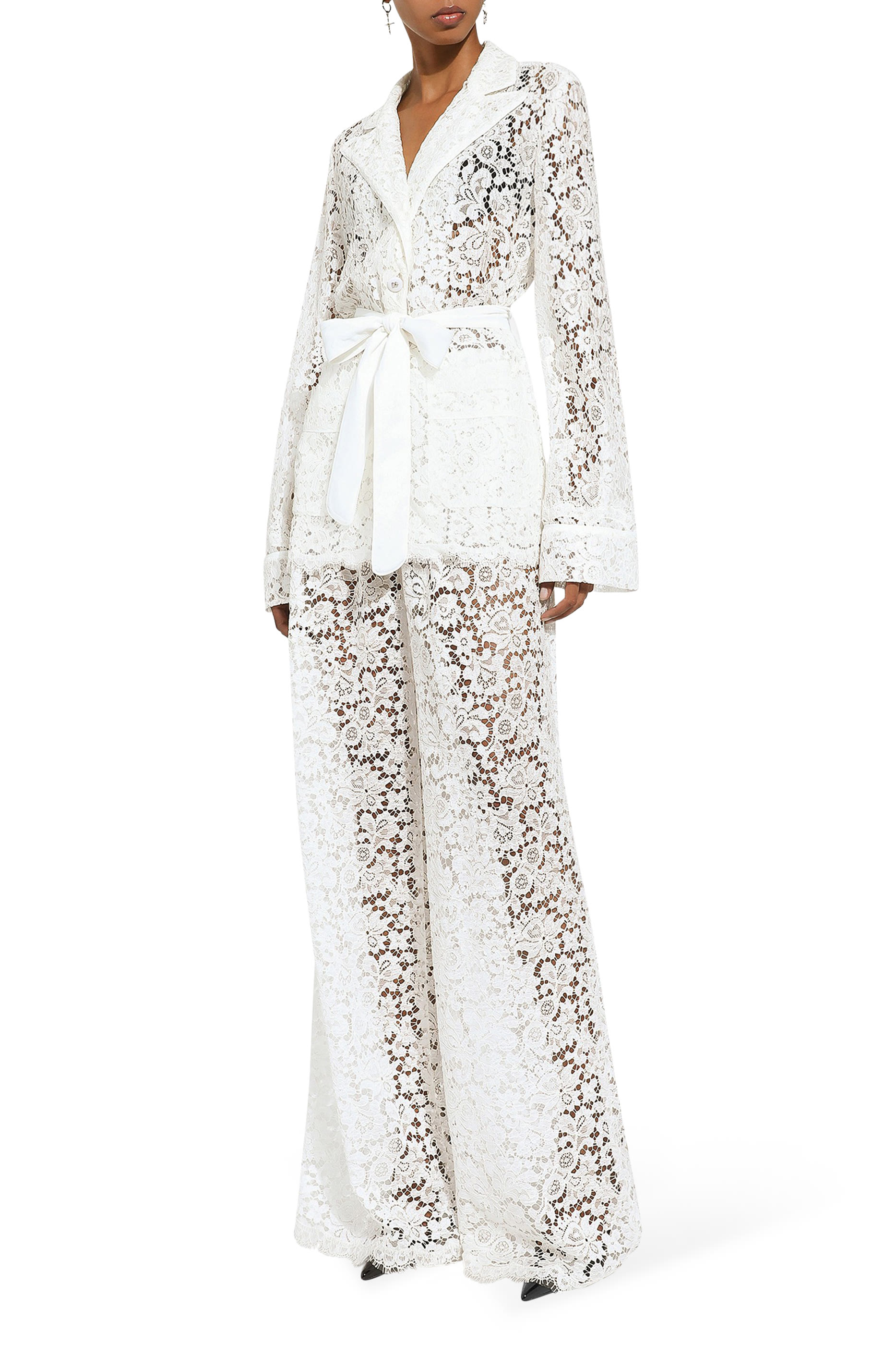 قميص بيجامة كوردونيتو بنقشة زهور ودانتيل