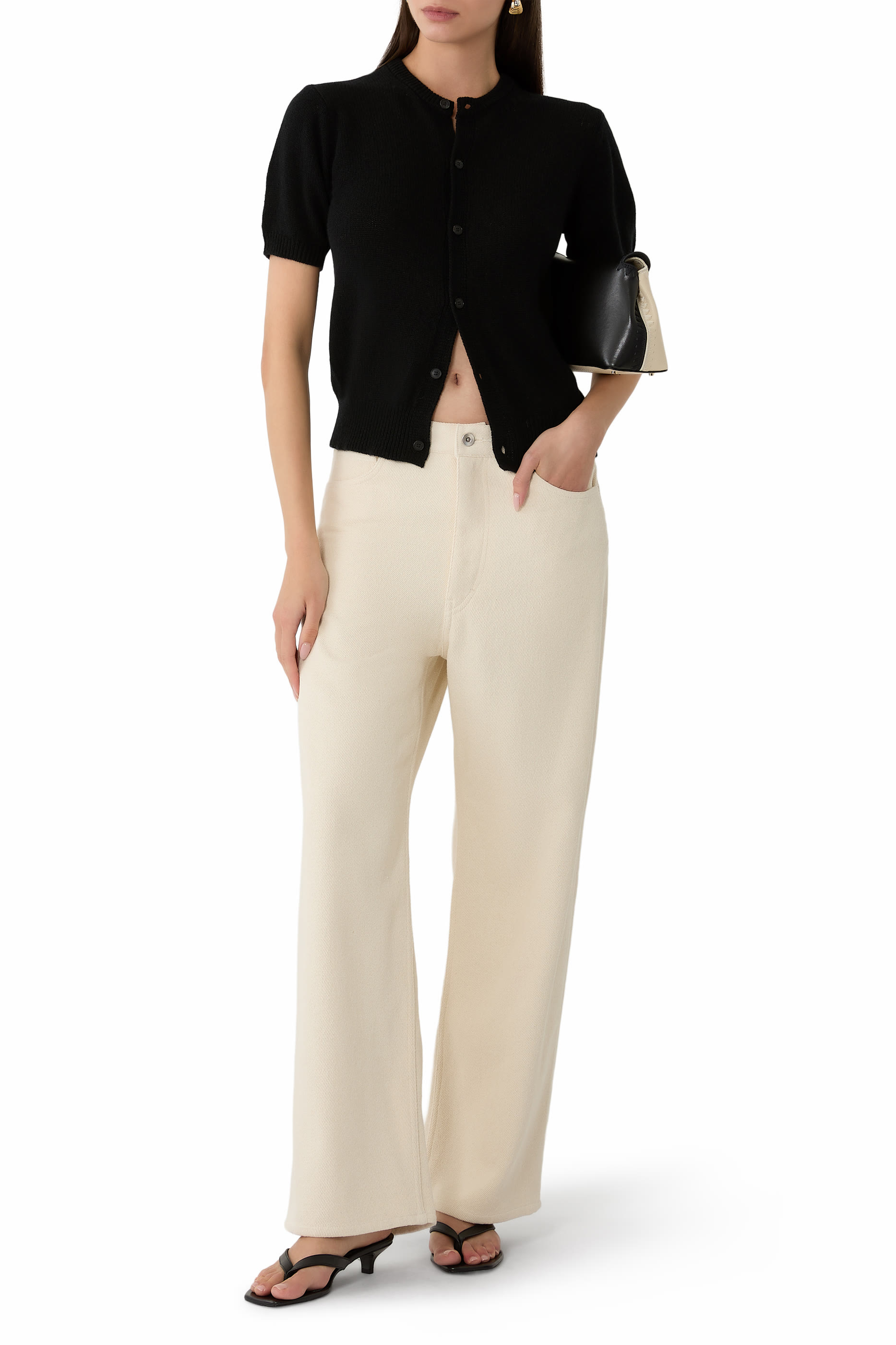 بنطال بقصة ساق واسعة حرير ودنيم