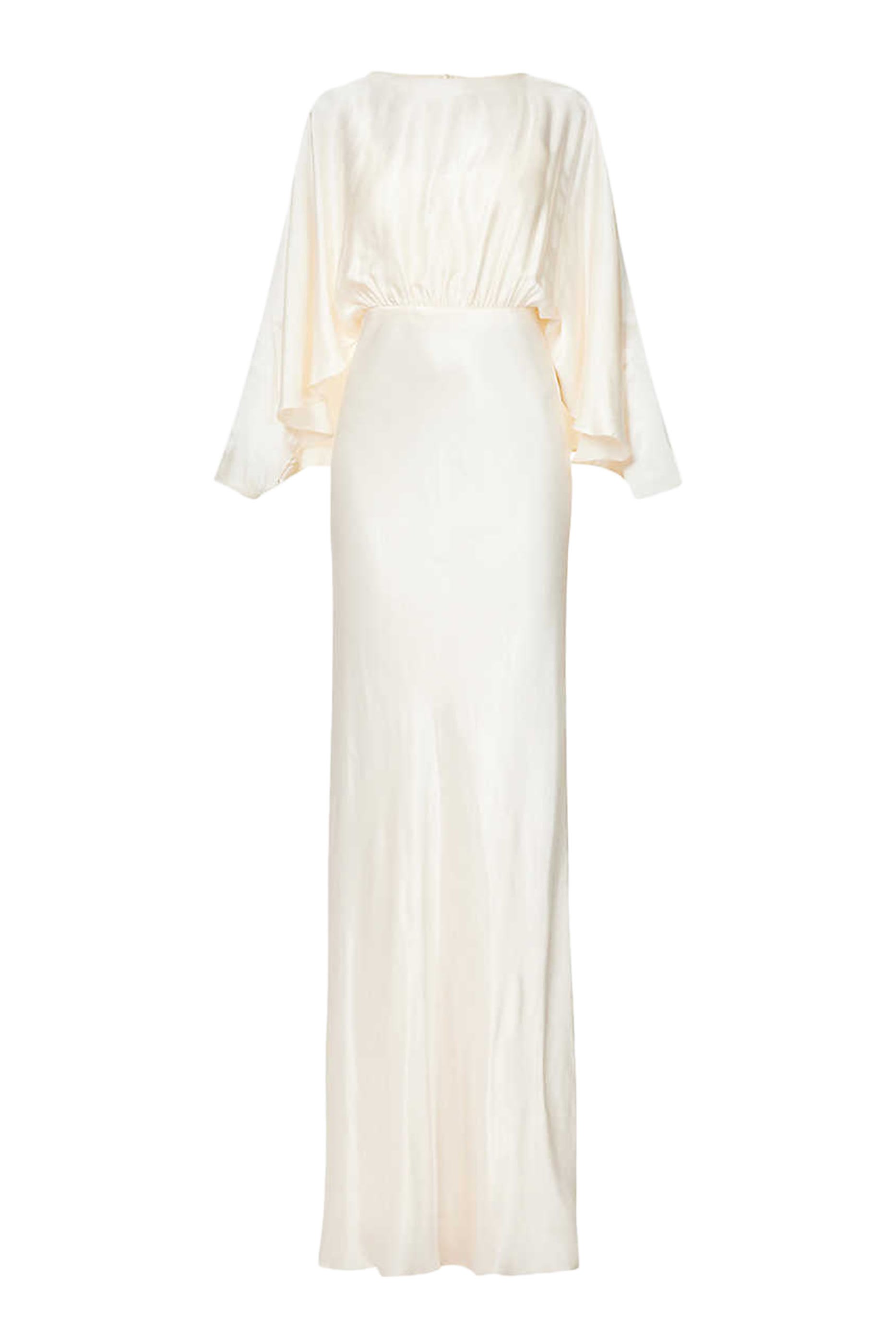 فستان لا لون طويل بأكمام مقوسة وظهر مفتوح