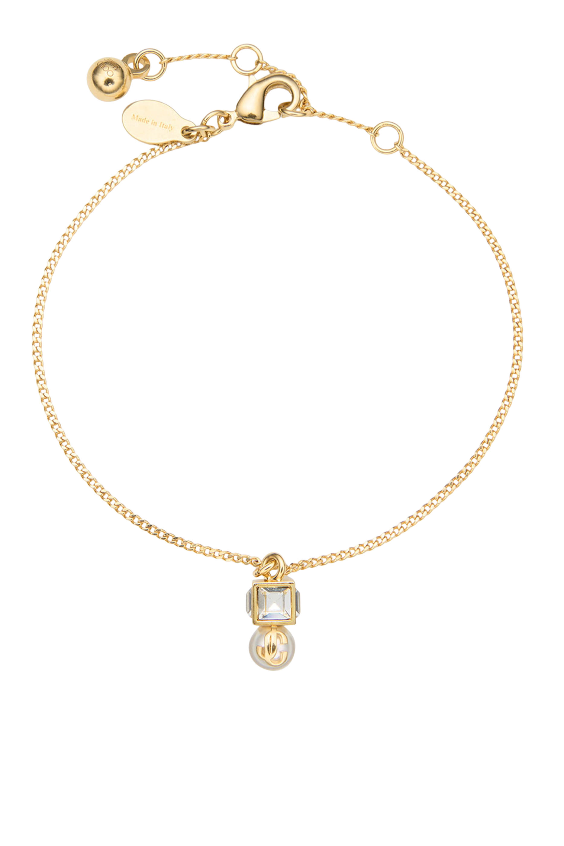 سوار بحلية مكعبة مزينة بلؤلؤ وشعار JC معدن