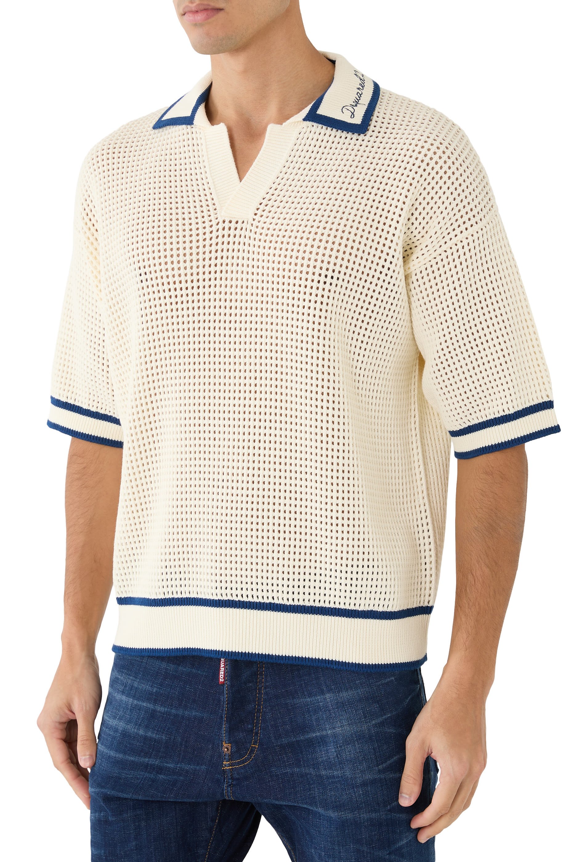 قميص بولو نسيج بفتحات