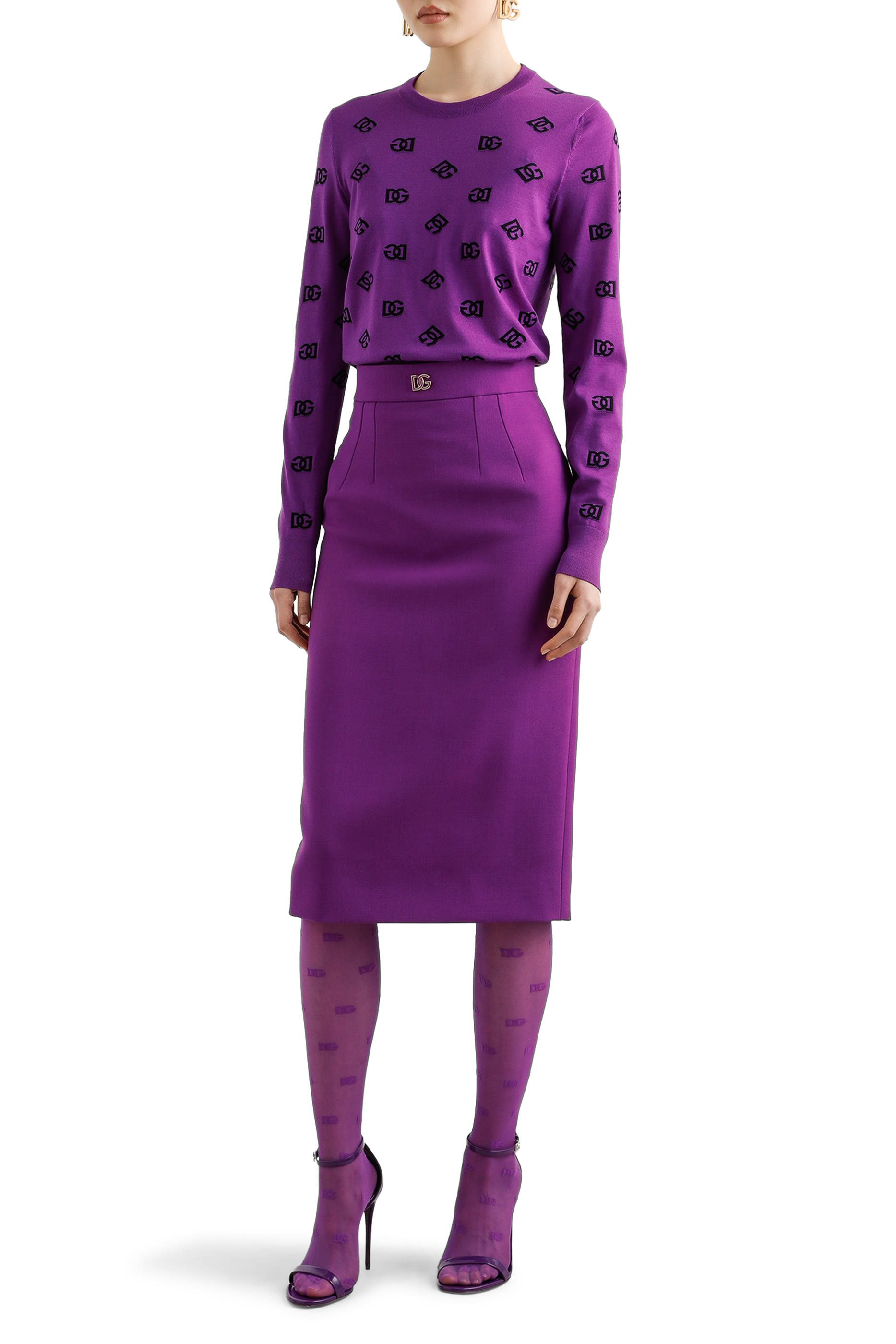 كنزة بنقشة شعار الماركة بلون مغاير صوف وحرير جاكار