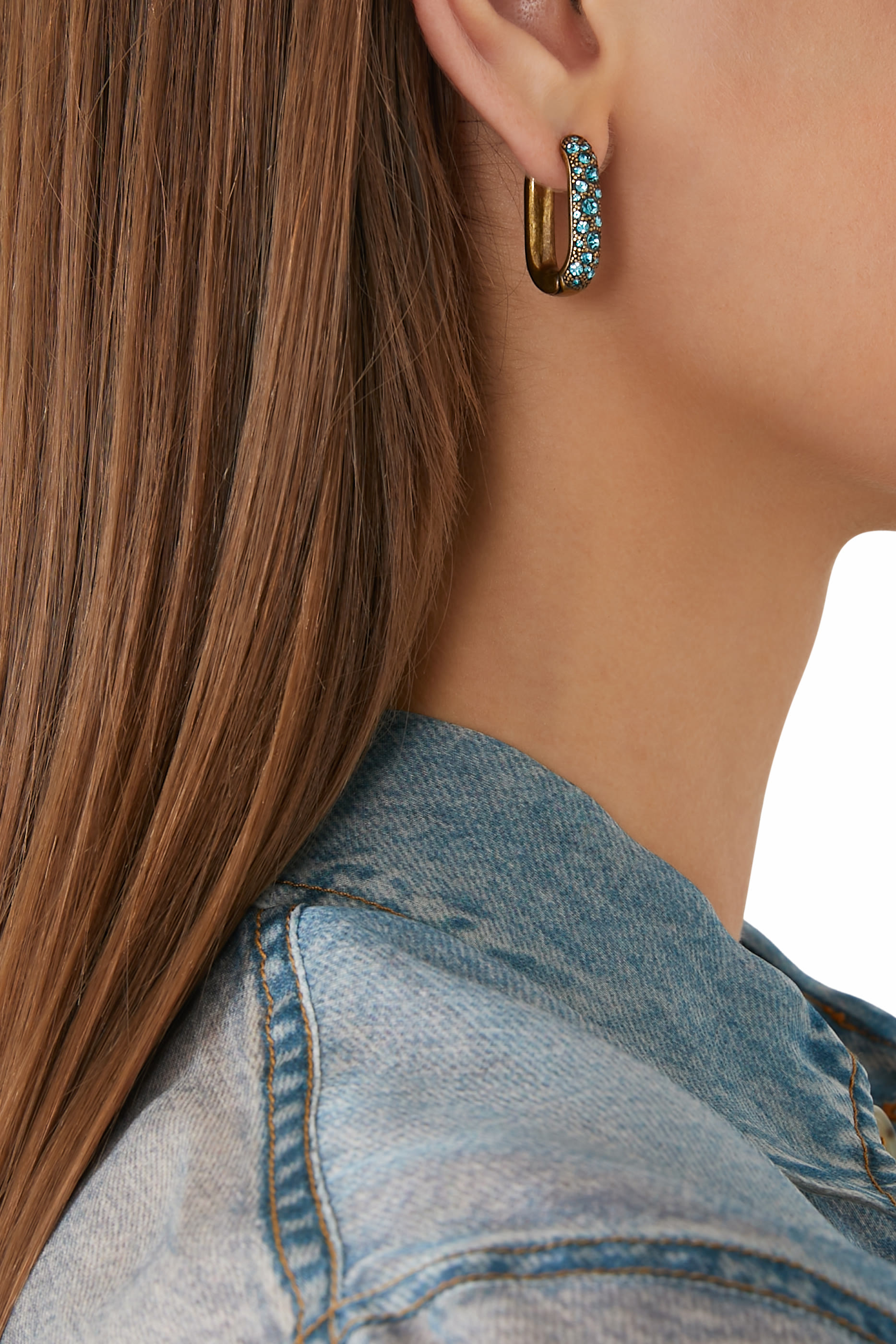 أقراط دائرية بأحجار بافيه، معدن