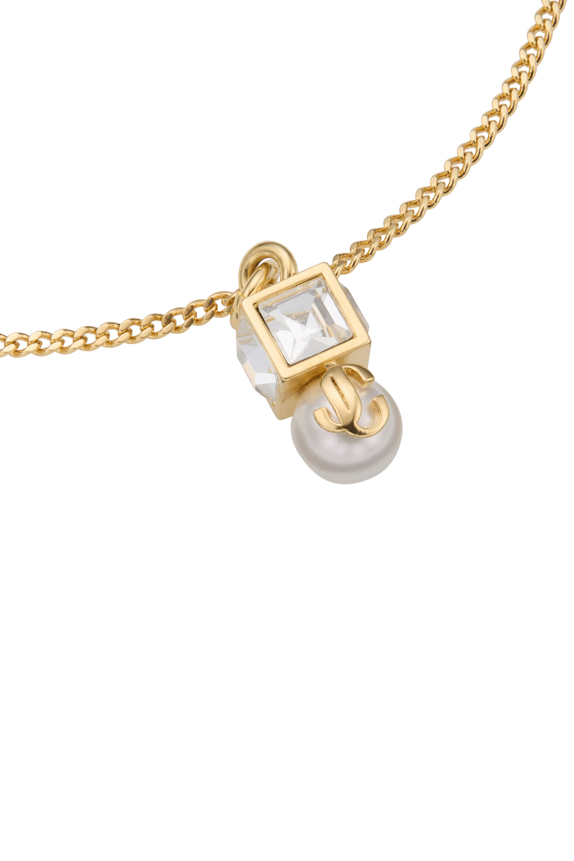 سوار بحلية مكعبة مزينة بلؤلؤ وشعار JC معدن