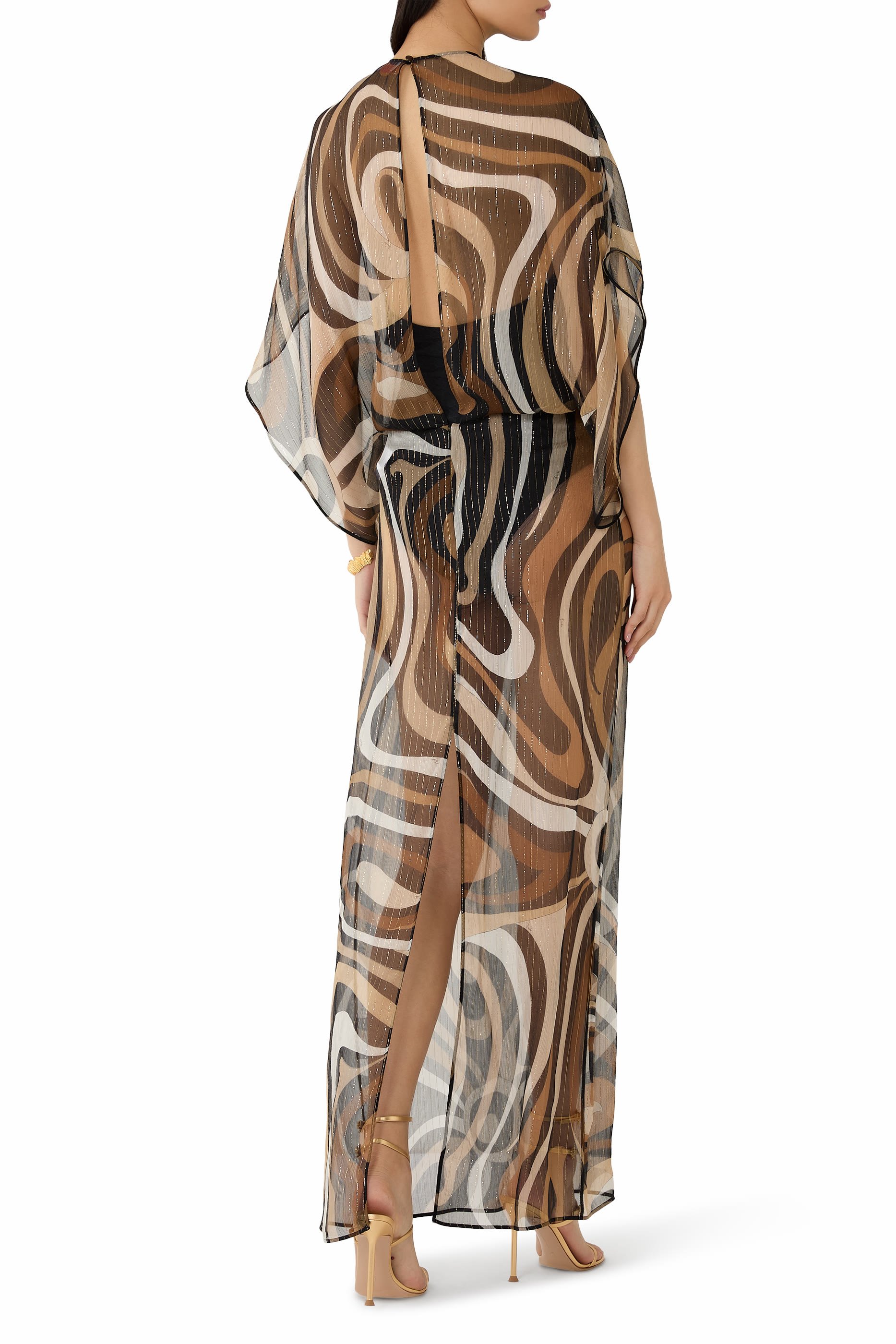 فستان كريبون طويل بنقشة مارمو