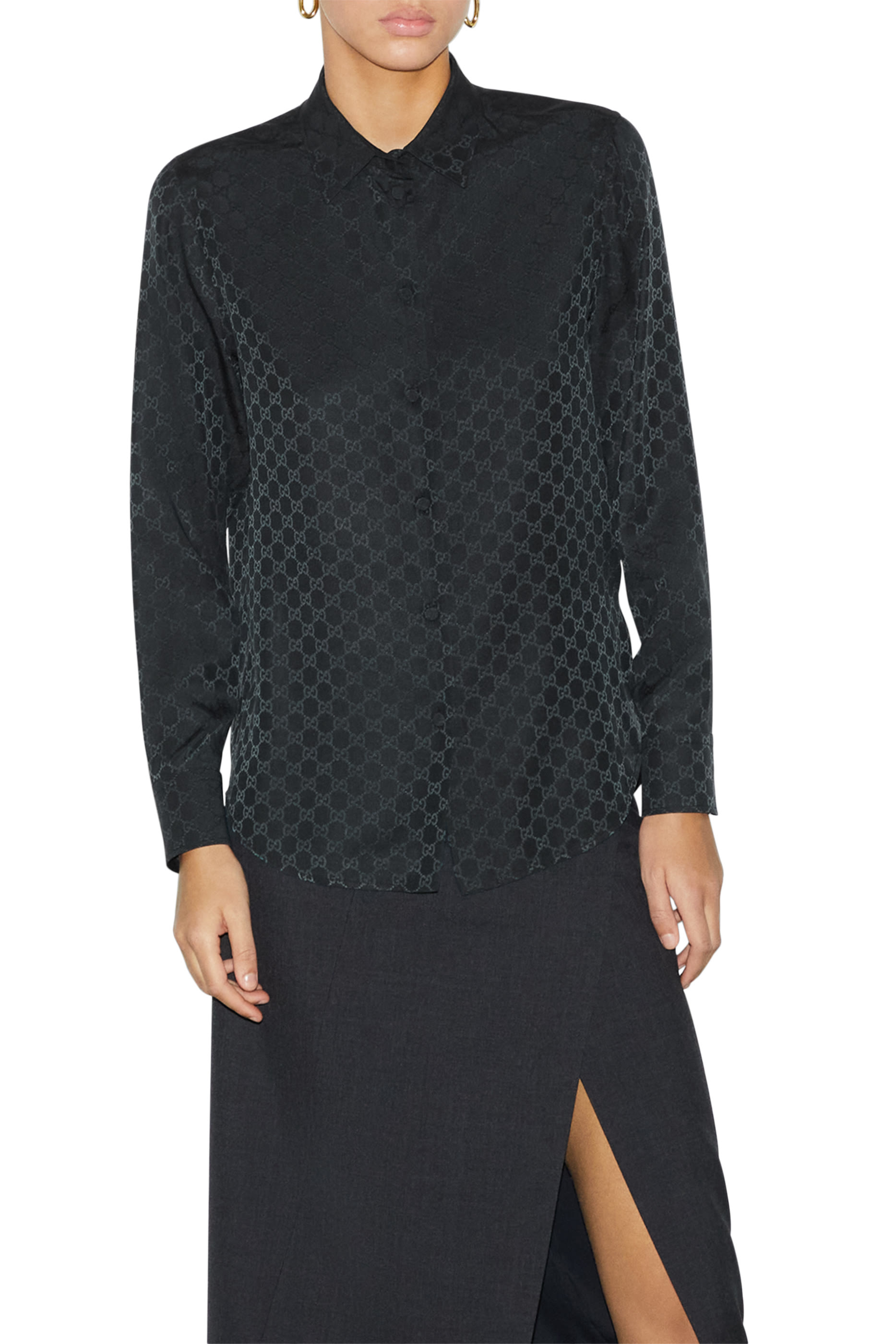 قميص بشعار الماركة حرير كريب