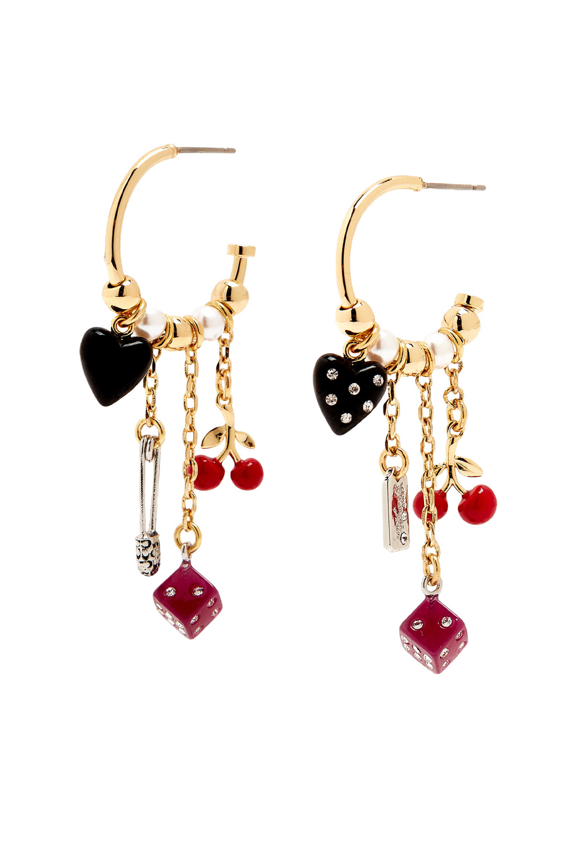 أقراط دائرية بحلي كلاسيكية وشعار الماركة، معدن وراتنج