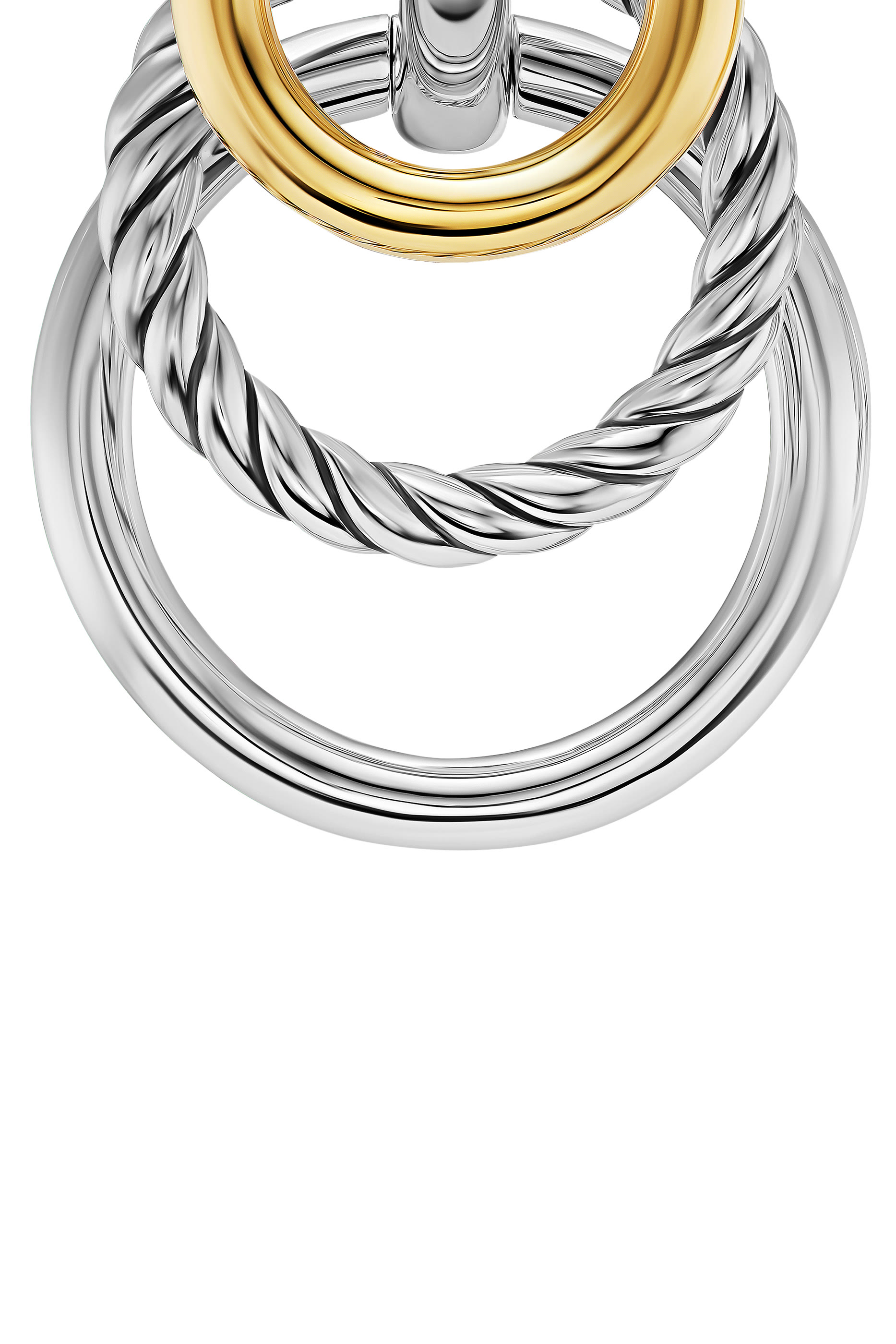 أقراط دي واي ميرسر متدلية بتصميم ثلاث حلقات، فضة إسترلينية وذهب أصفر عيار 18