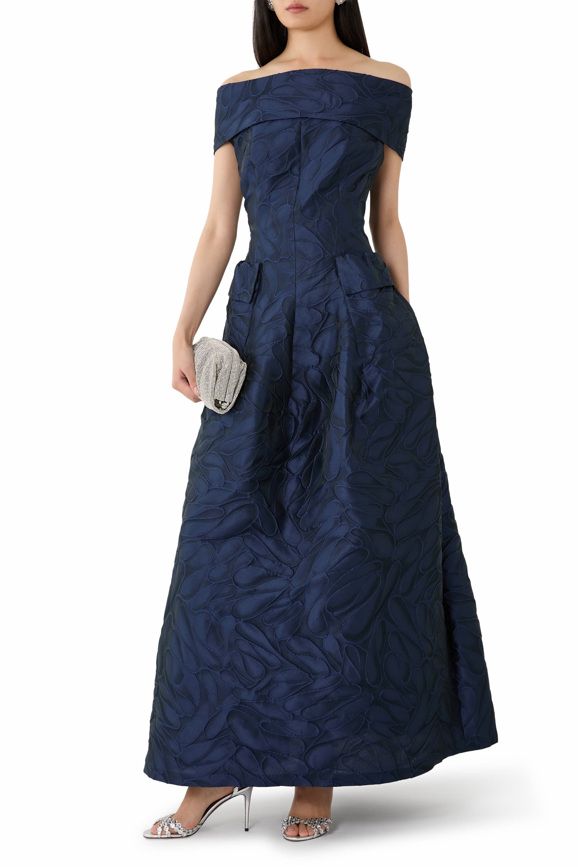Honeydrop Jacquard Off Shoulder Gown 