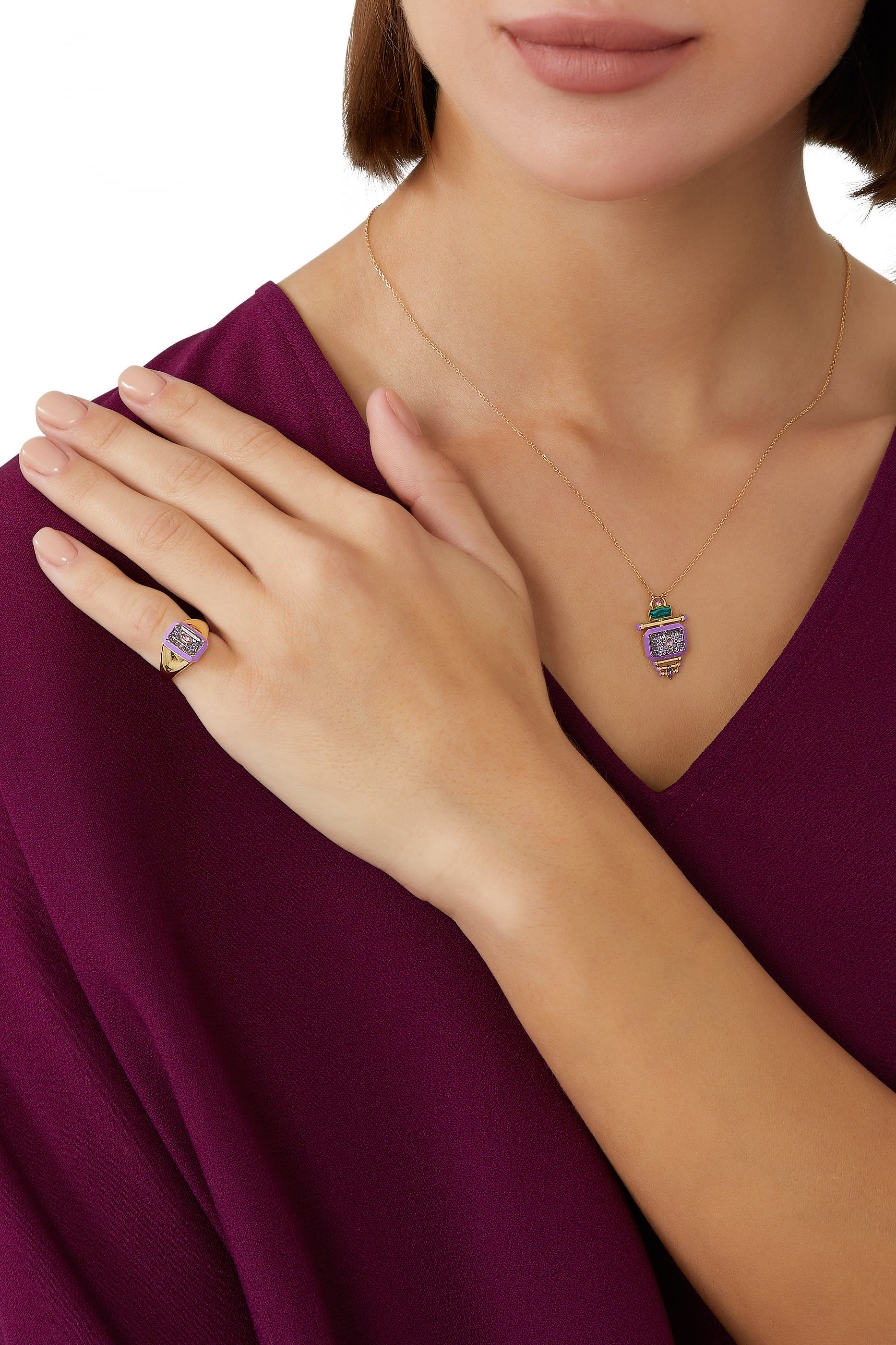 قلادة بدلاية ليتل باربي مومنت مرصعة بالجمشت ذهب أصفر عيار 18