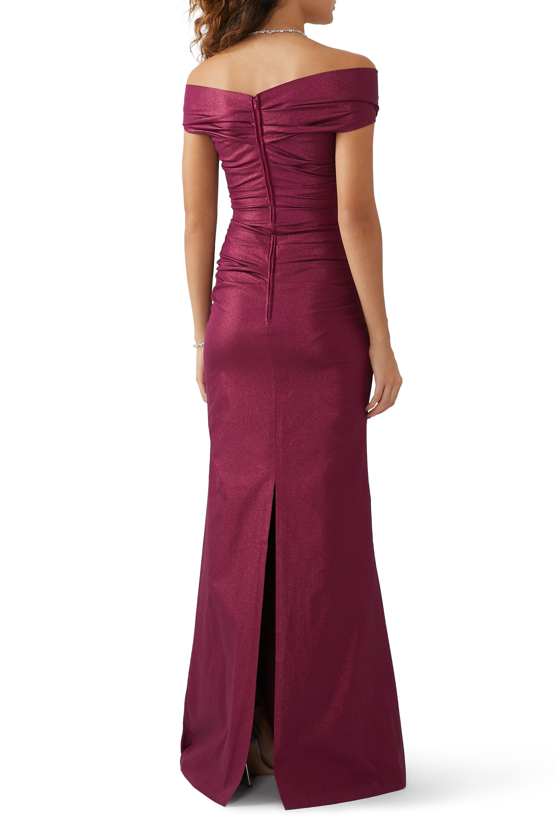 فستان سهرة بأكتاف مكشوفة تافيتا لامع مطاطي