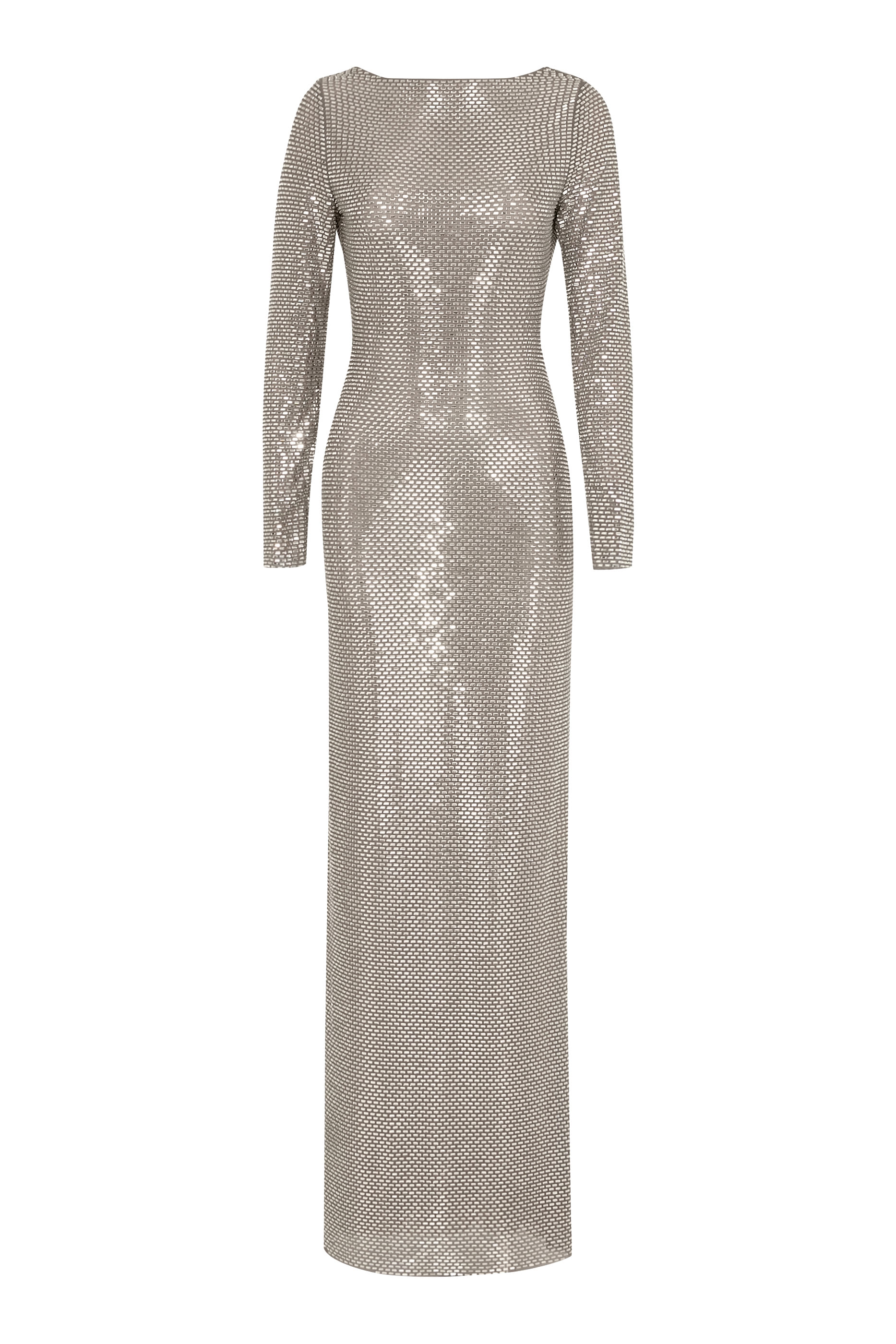 فستان طويل بأكمام طويلة مرصع بأحجار الراين