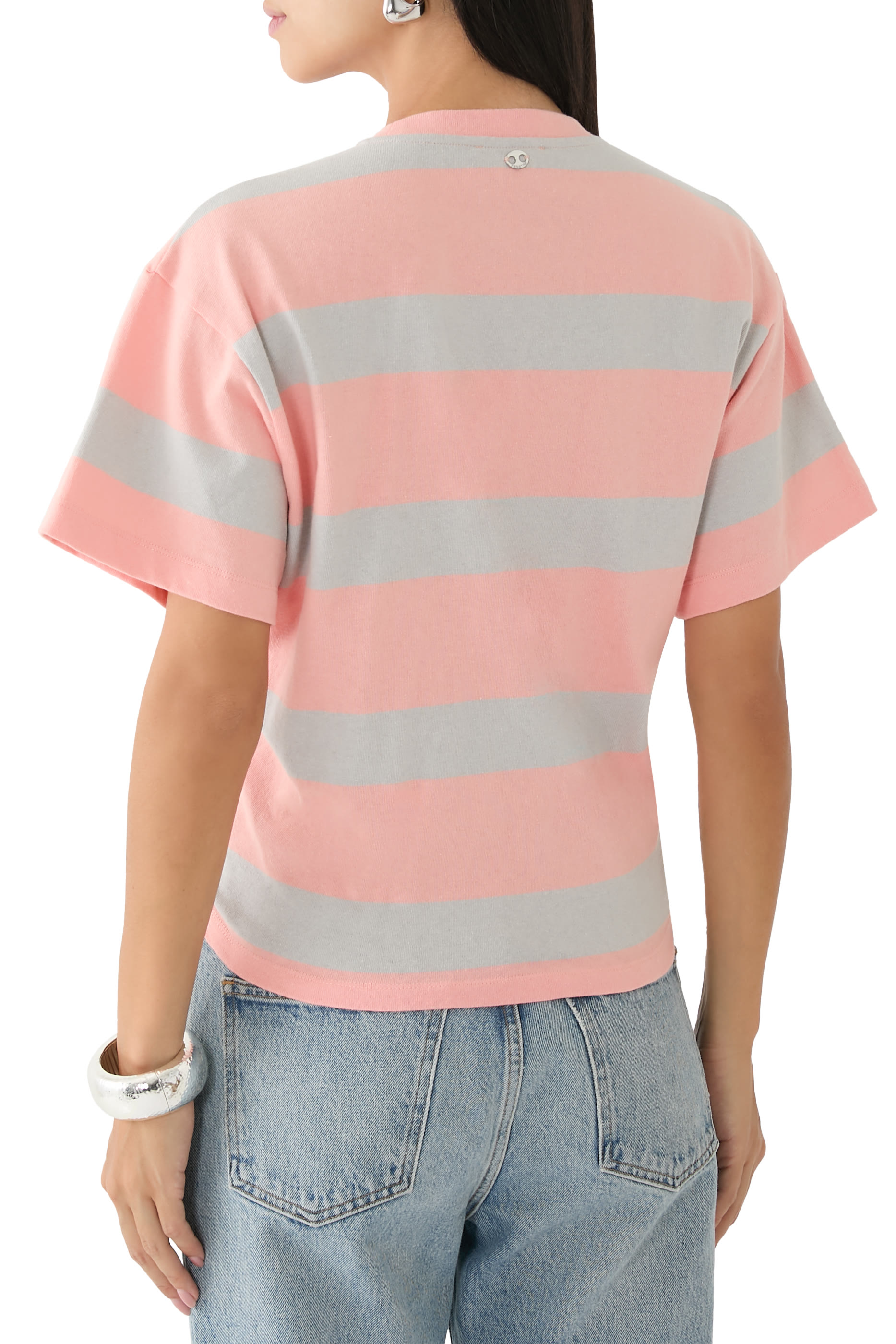 تيشيرت مخطط بثقوب جيرسيه قطن جيرسيه