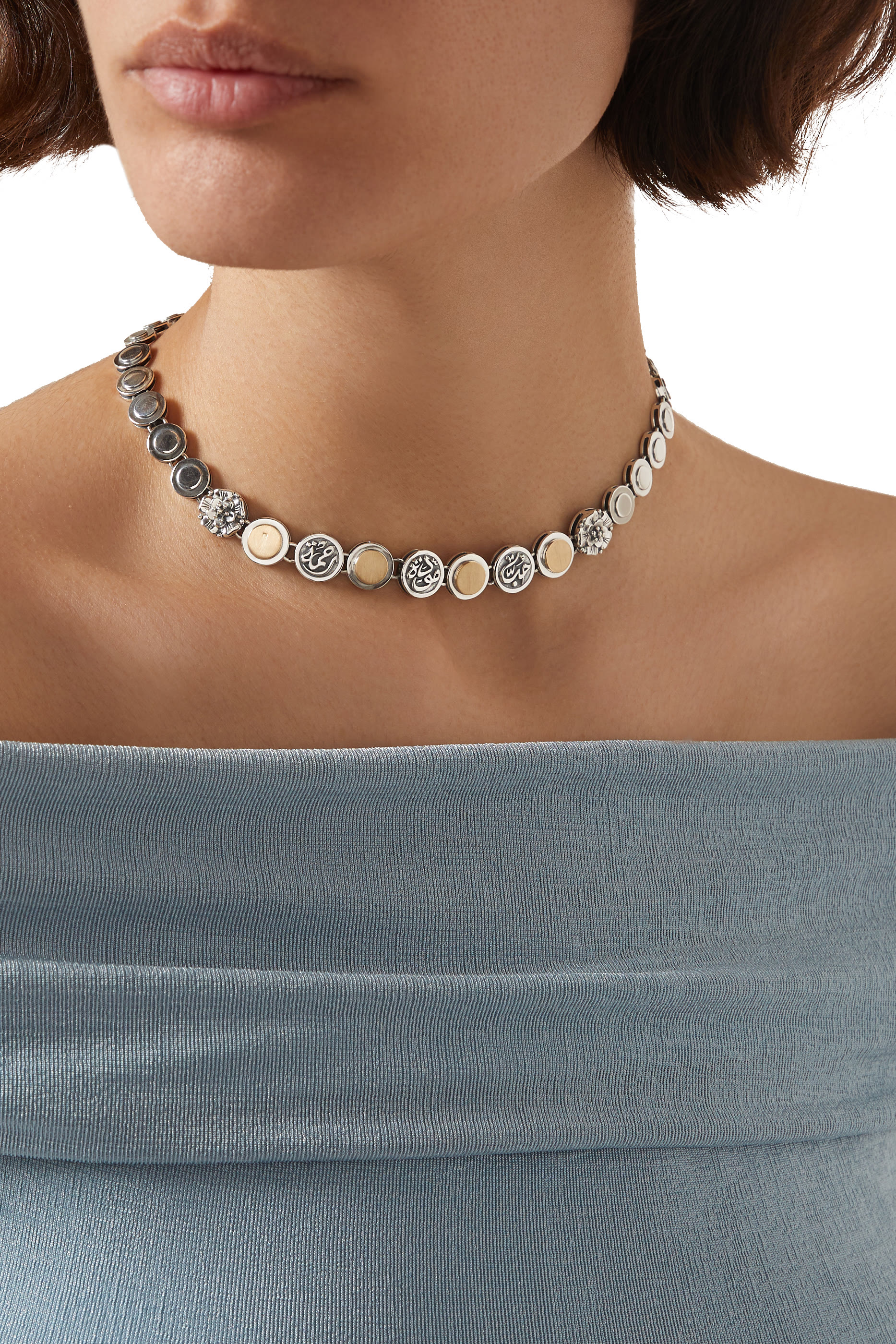 قلادة انديرمنت فضة إسترلينية وذهب أصفر عيار 18