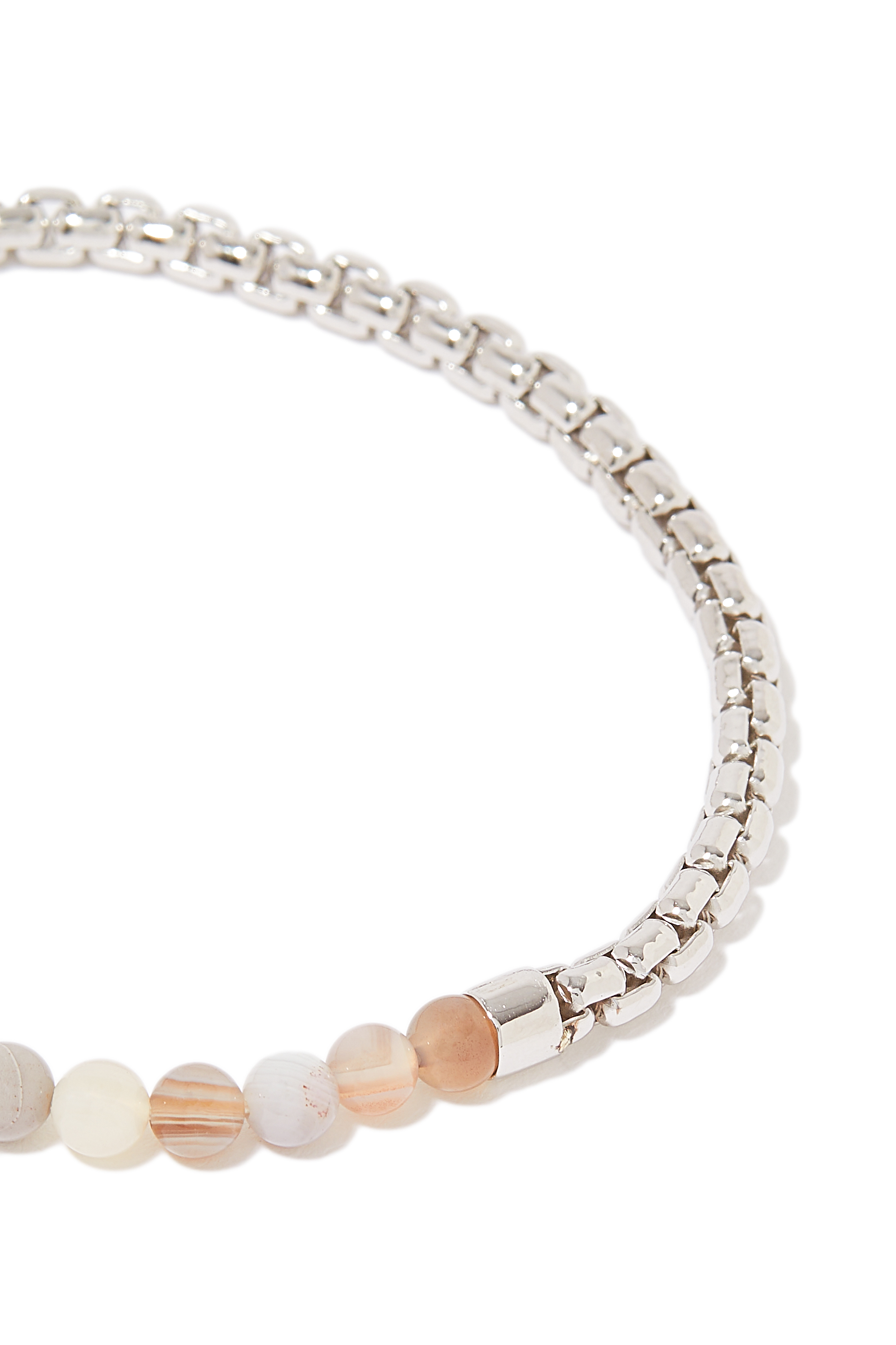 سوار سينيت بحلقات مربعة وعقيق بوتسوانا فضة إسترلينية مطلية بالروديوم